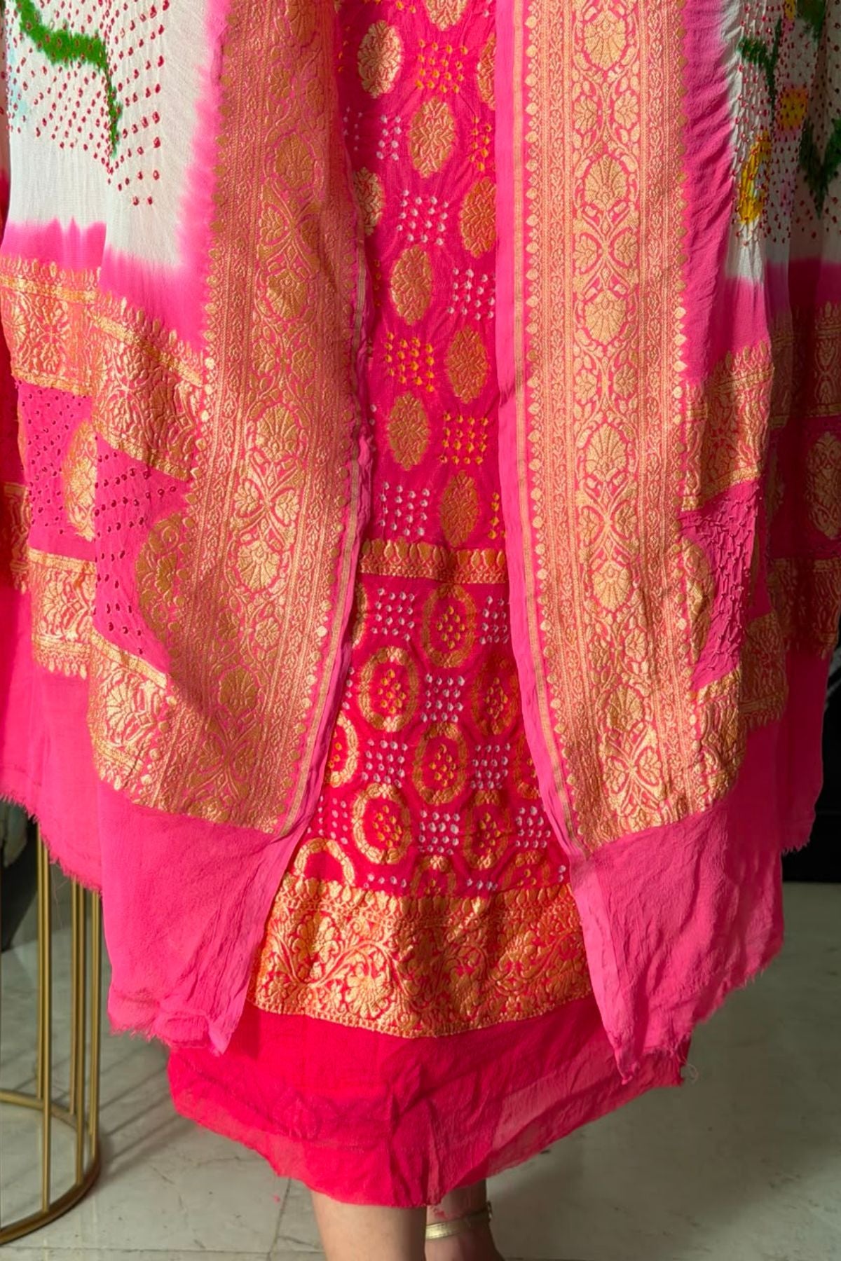 Banarasi khaddi georgette with red Bandhani full set!!!