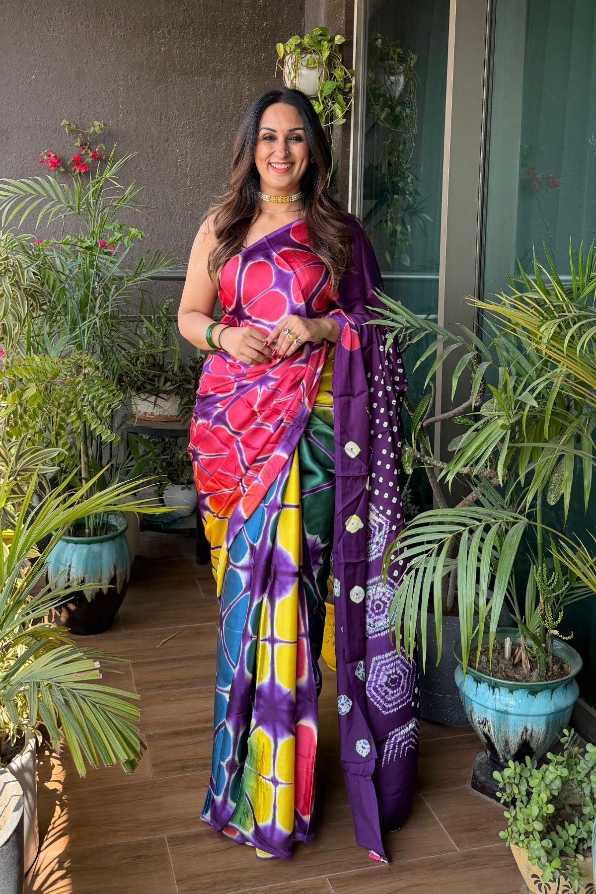 Multicoloured Shibori and clamp dye saree on pure modal!!