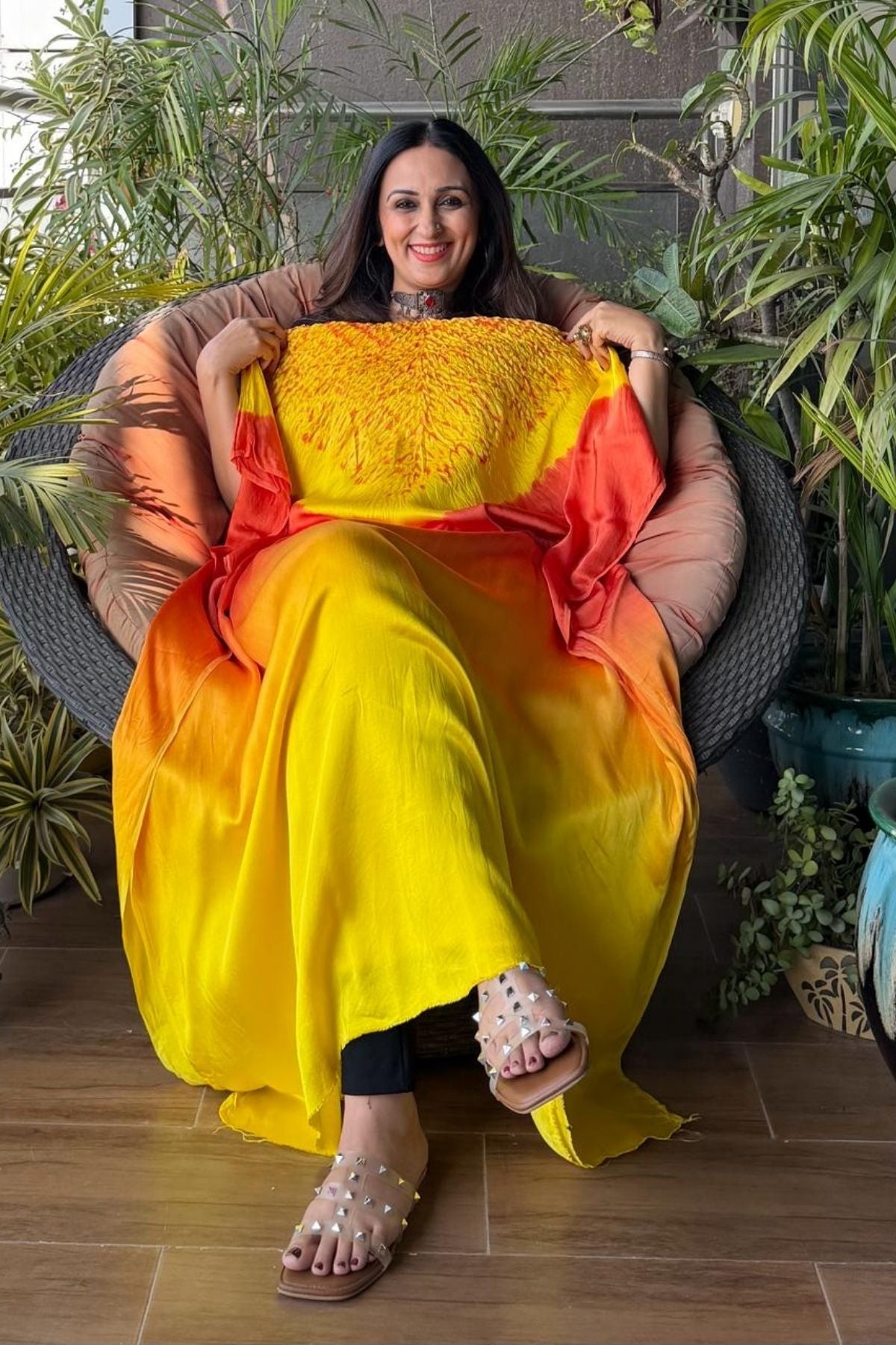 Handblocked Shibori shaded kurta on pure Modal