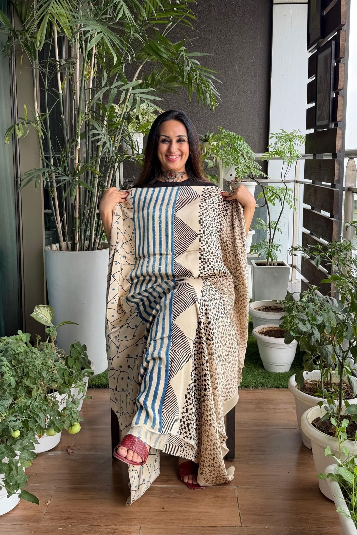 Ajrakh kurta fabric on pure modal !!