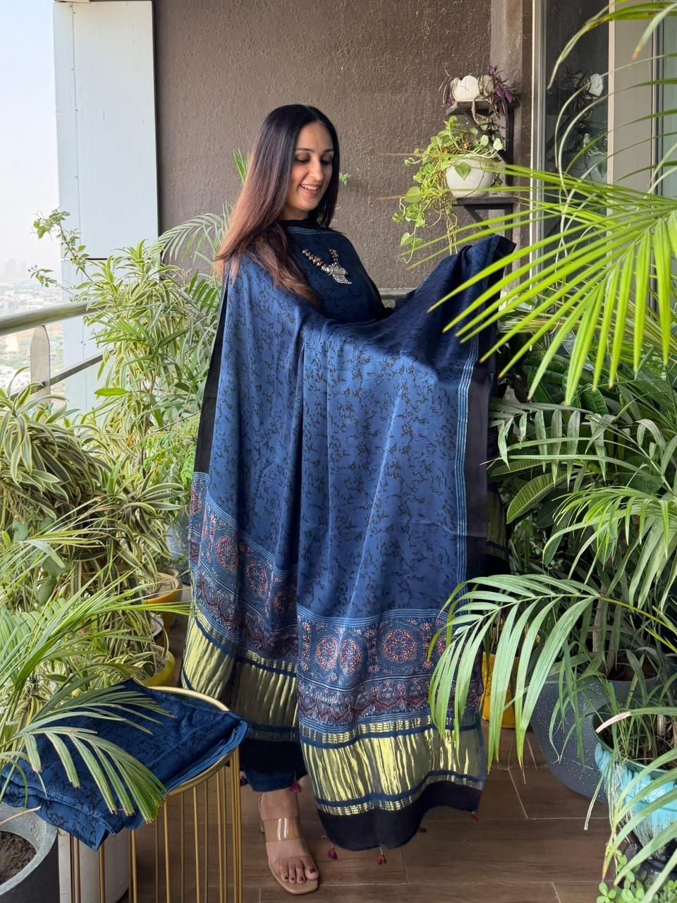 Handblocked Ajrakh full sets in modal with Lagdi patta on dupatta!!