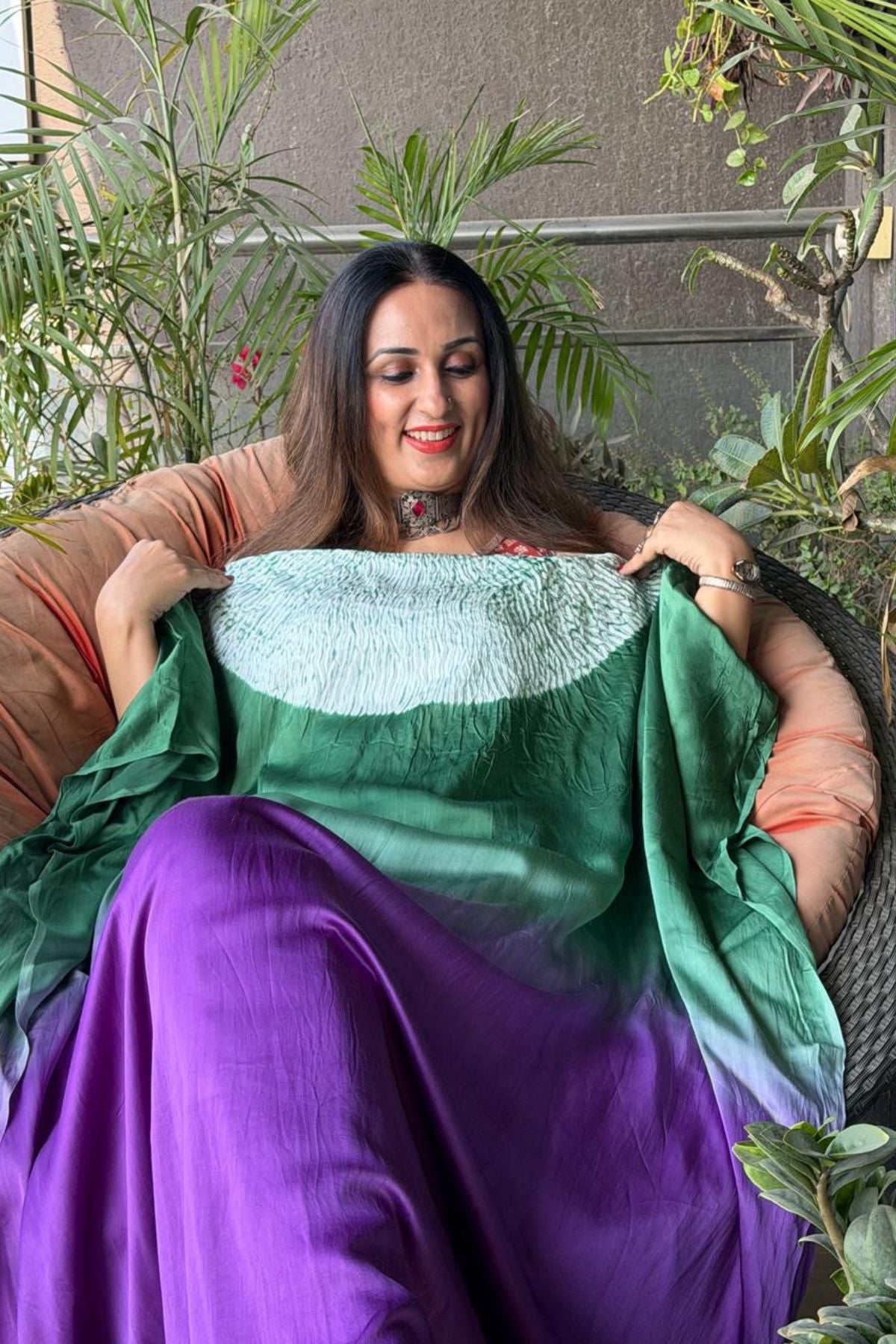 Handblocked Shibori shaded kurta on pure Modal