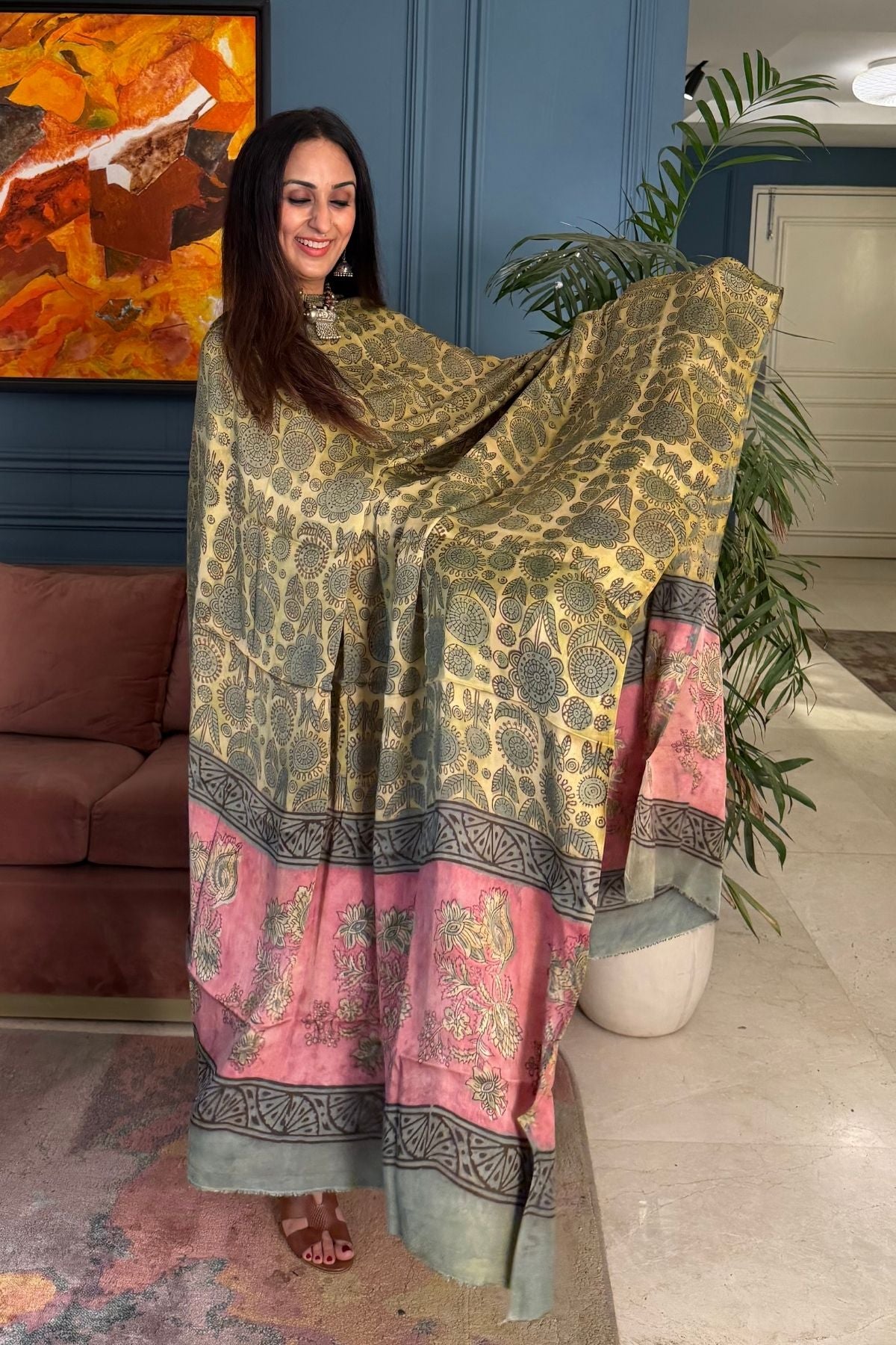 Pomegranate peel Handblock on Premium Modal fabric!!
