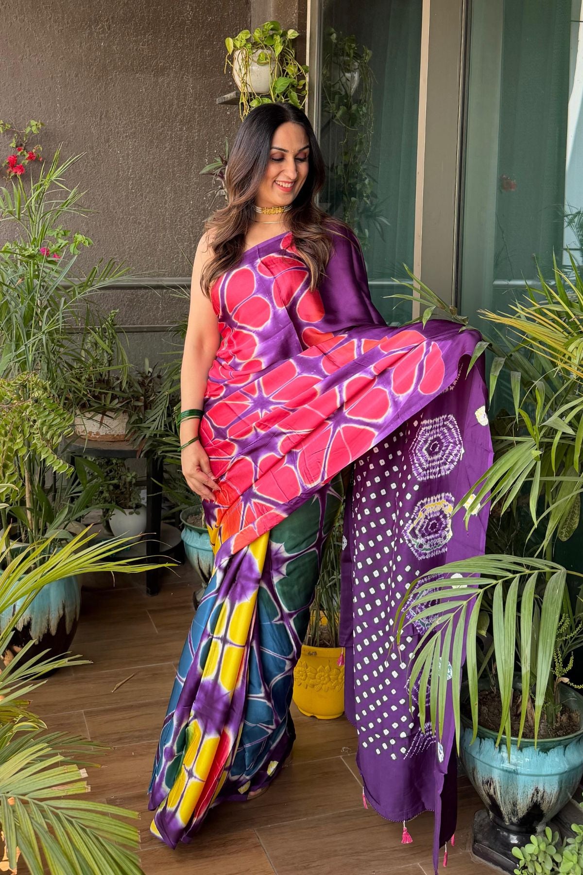 Multicoloured Shibori and clamp dye saree on pure modal!!