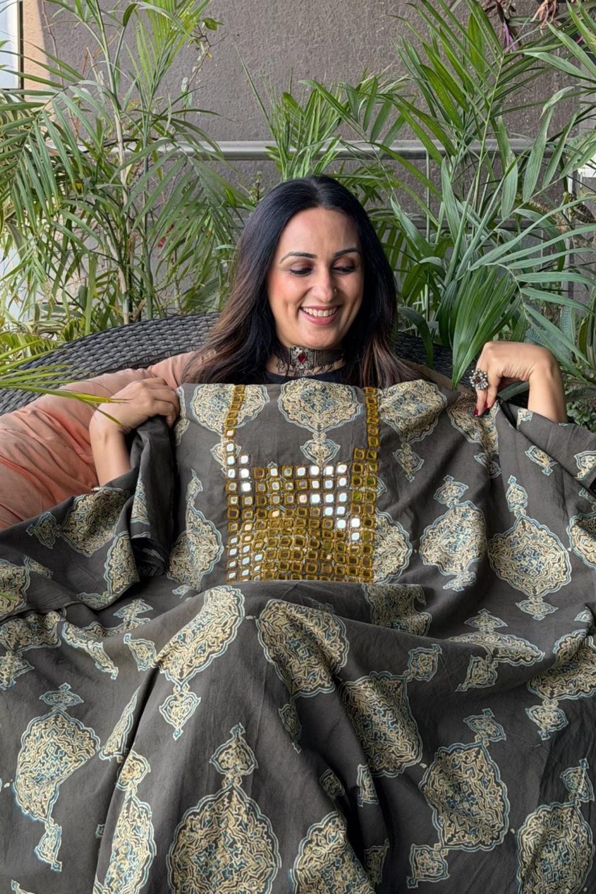 Pure Cotton Kutch mirror hand work kurta fabrics!!