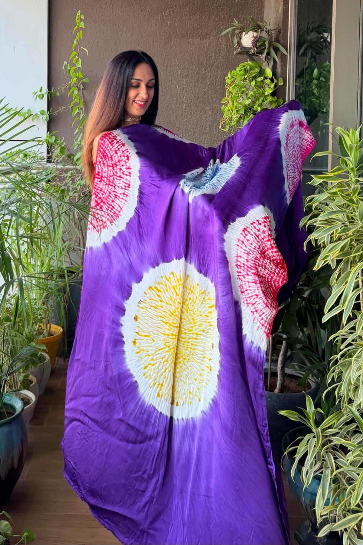 Hand Shibori on pure modal Satin-Kurta and dupatta set!!