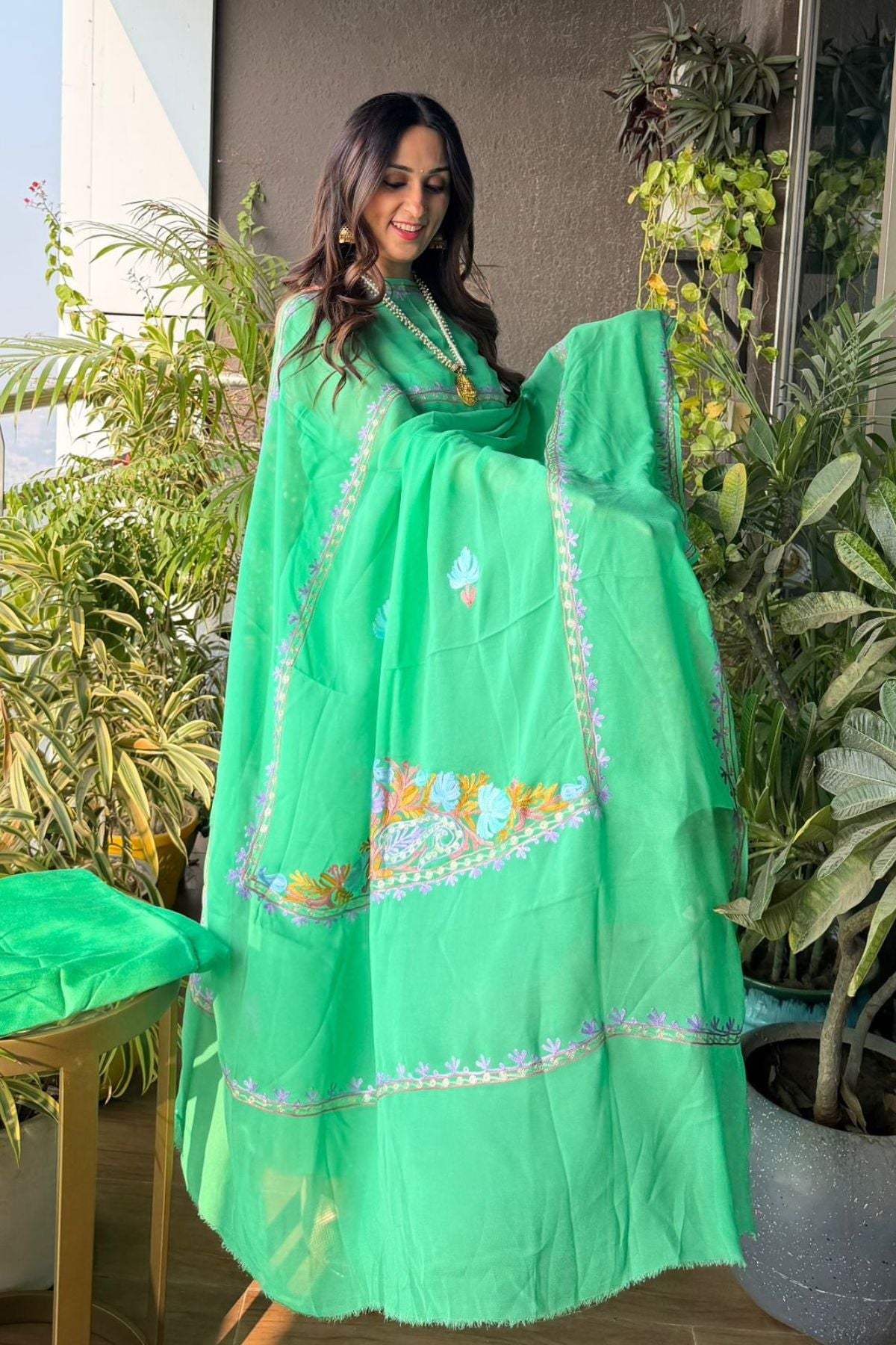 Georgette full suit set with Kashmiri embroidery