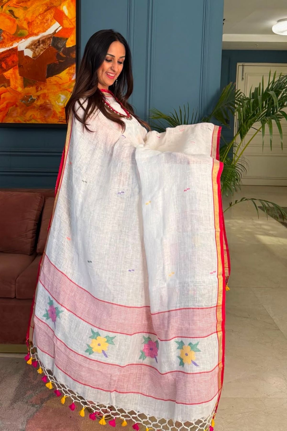Jamdani weave kurta dupatta set on 100 count linen by linen!!