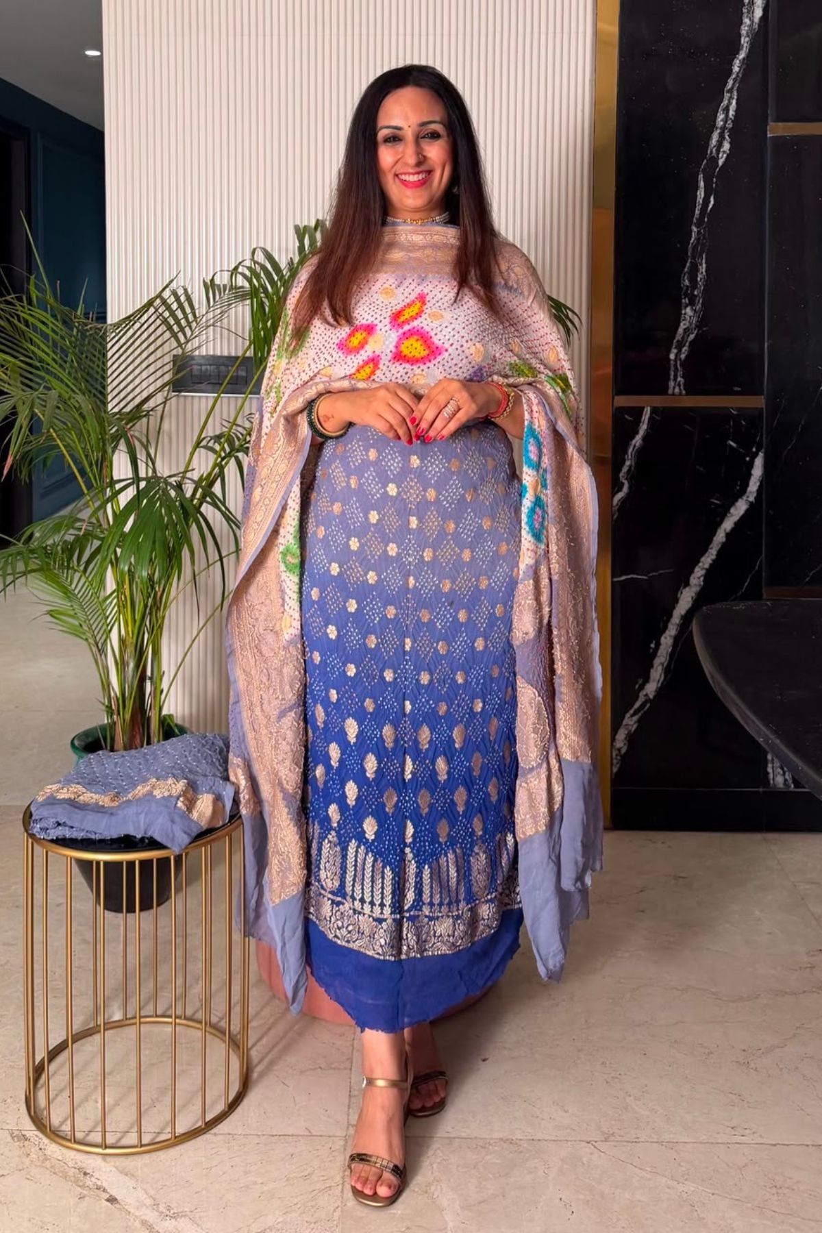 Banarasi khaddi georgette with red Bandhani full set!!!