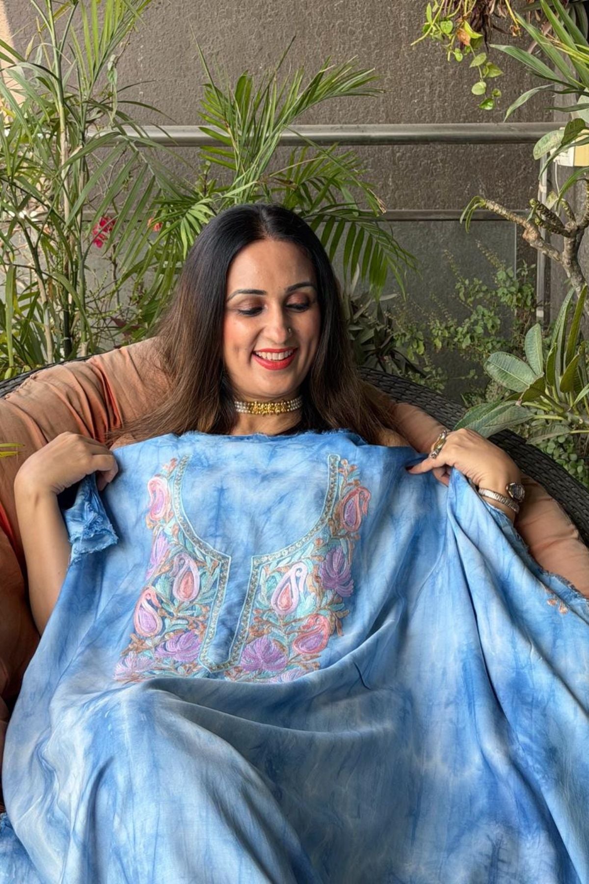 Pure muslin kurta fabric with Kashmiri work