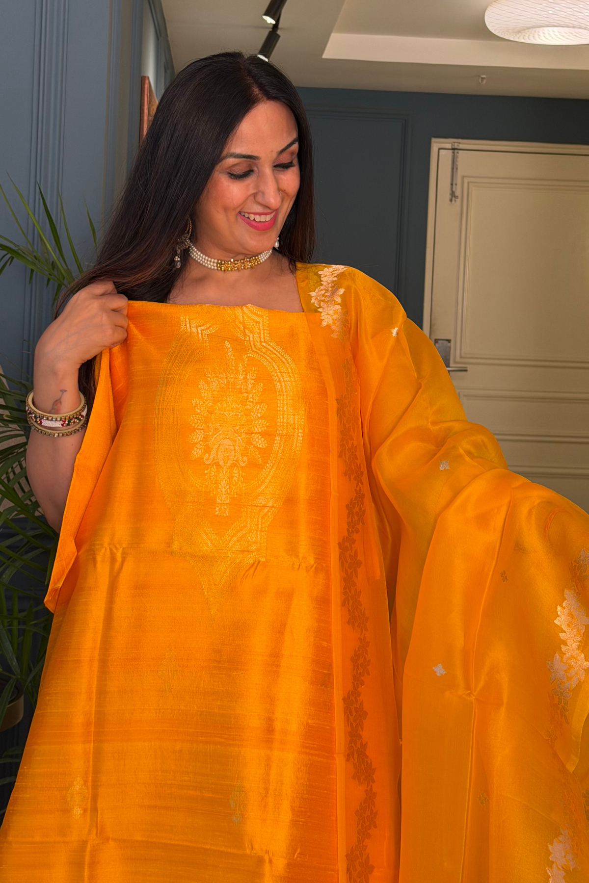 Handwoven Pure Raw silk suit sets with pure organza silk dupatta!!