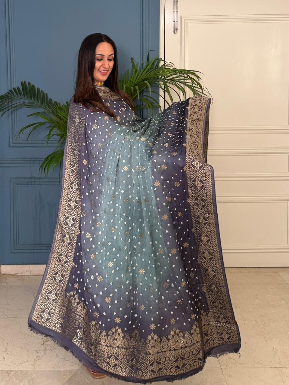 Pure modal kurta dupatta set with hand done bandhani!!