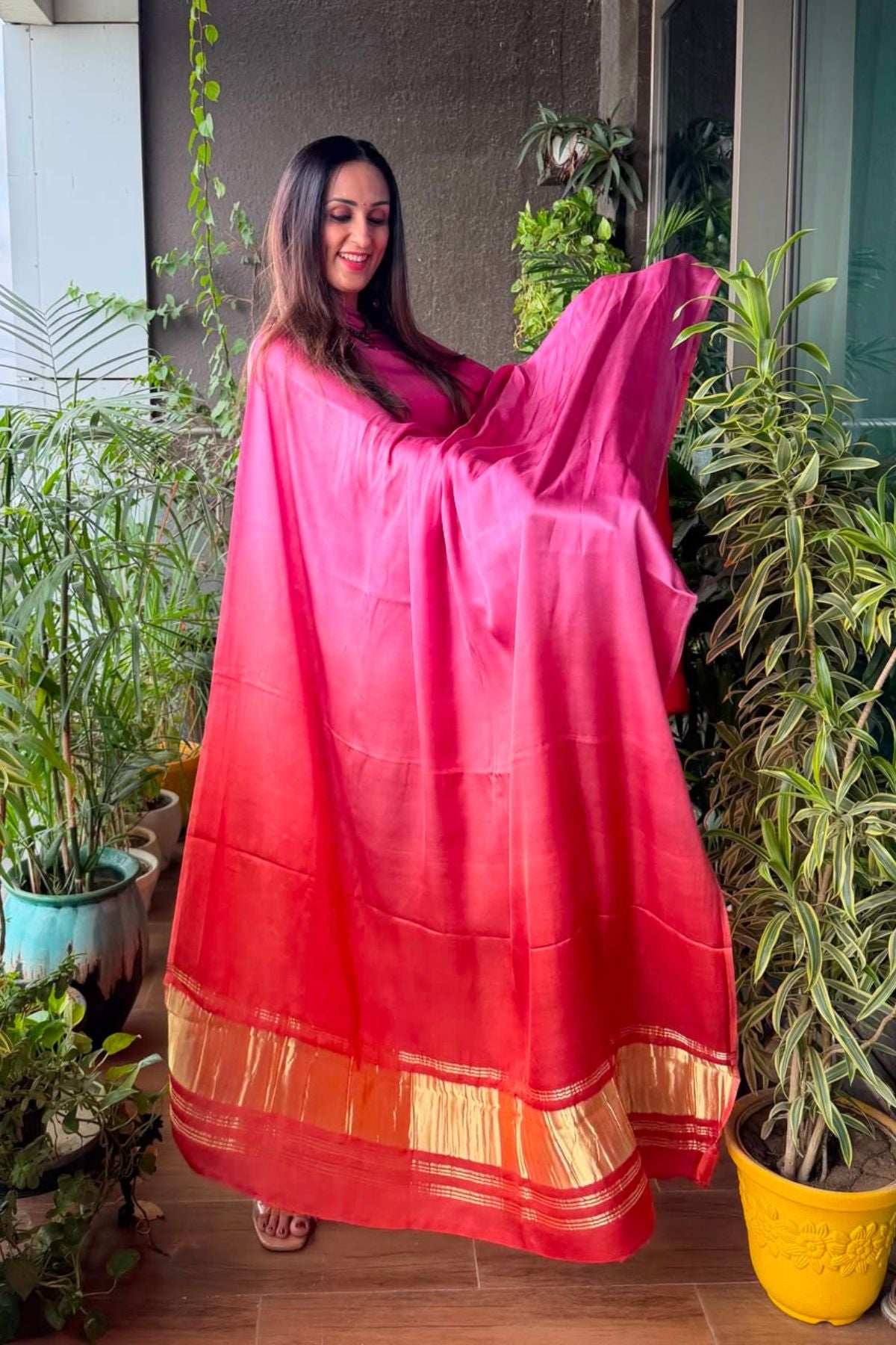 Handcrafted Bandhani ombré kurta dupatta set on pure modal!!