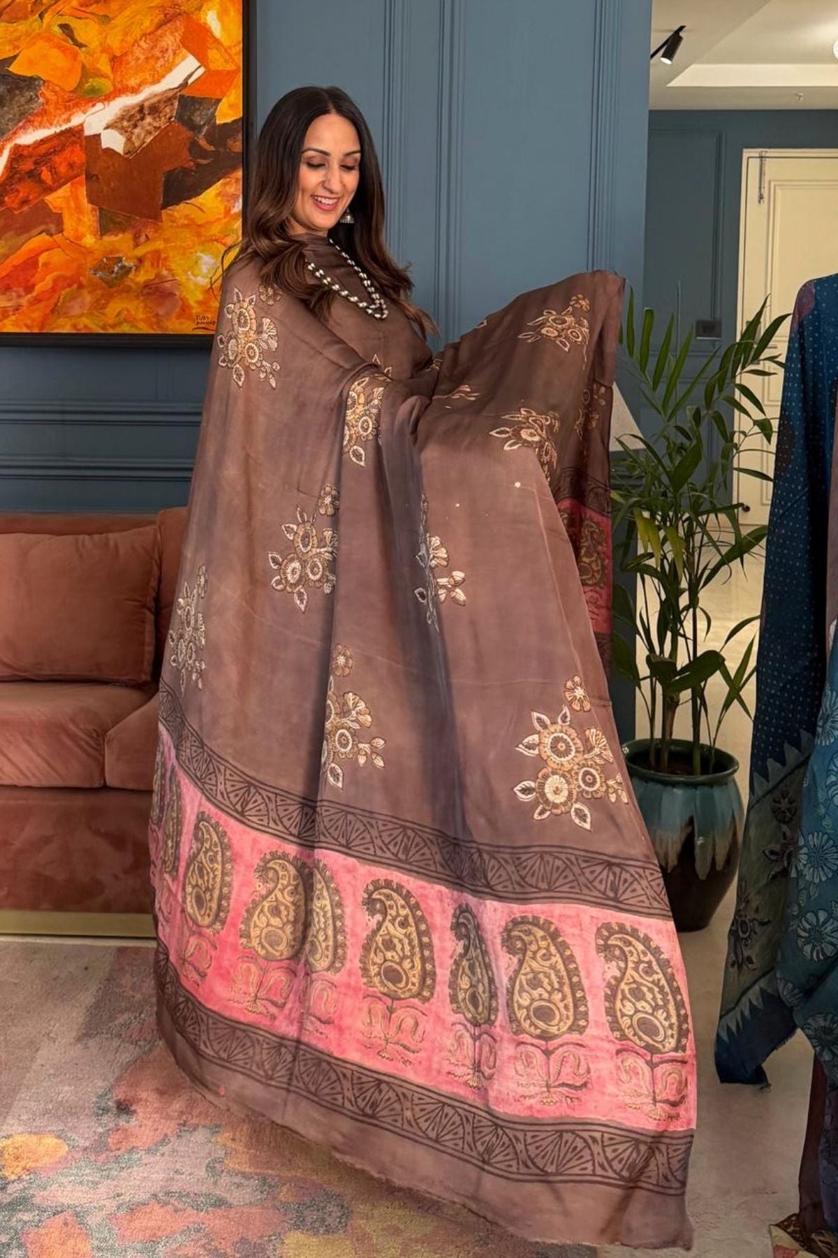 Pomegranate peel Handblock on Premium Modal fabric!!