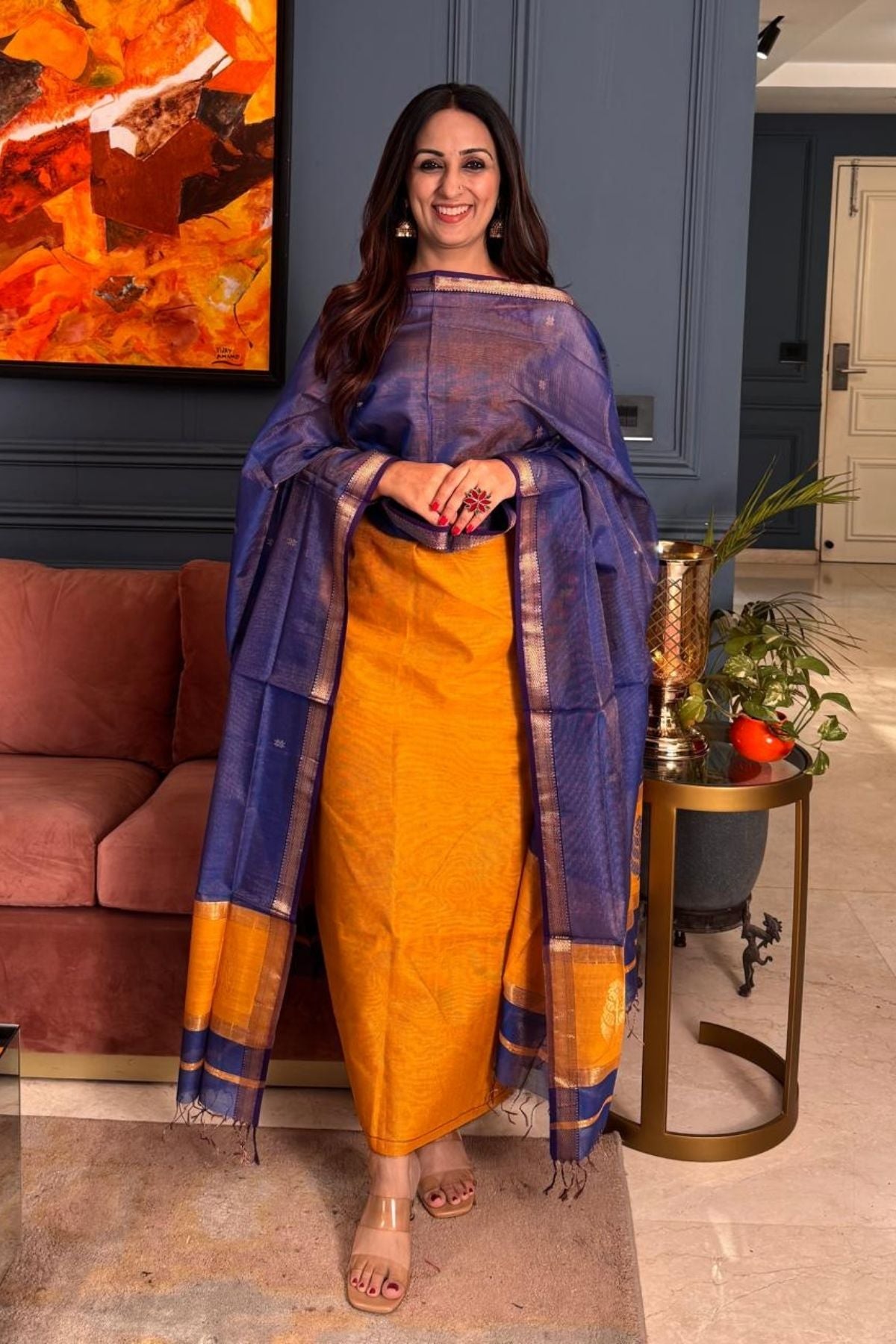 Handloom tissue Maheshwari silk kurta dupatta set