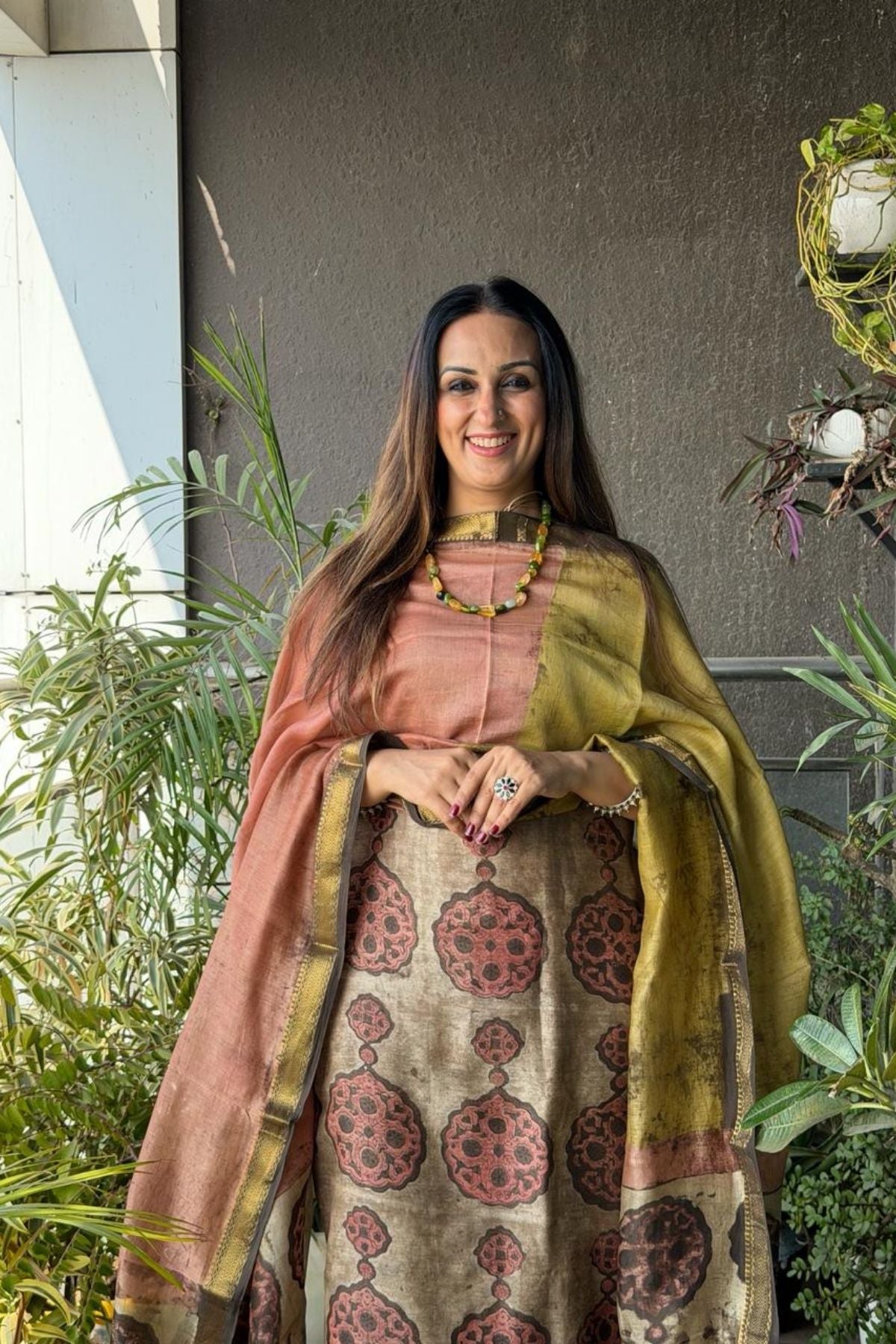 Handblocked with Pomegranate peel kurta dupatta sets in Maheshwari!!