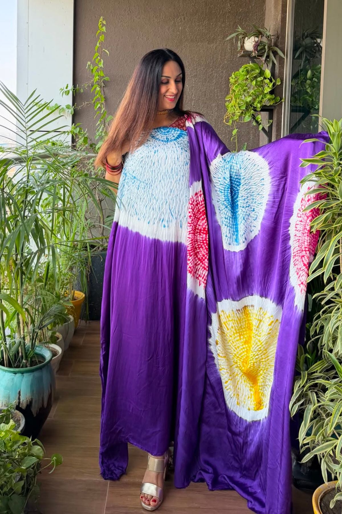 Hand Shibori on pure modal Satin-Kurta and dupatta set!!