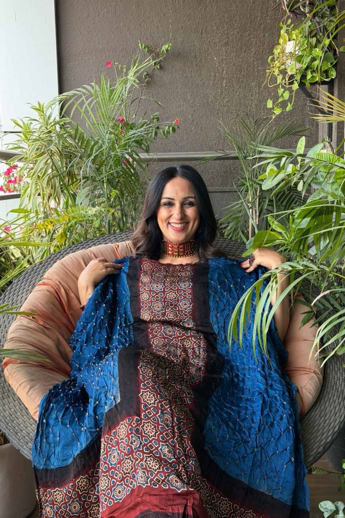 Handblocked Ajrakh Bandhani modal kurta fabric!!!