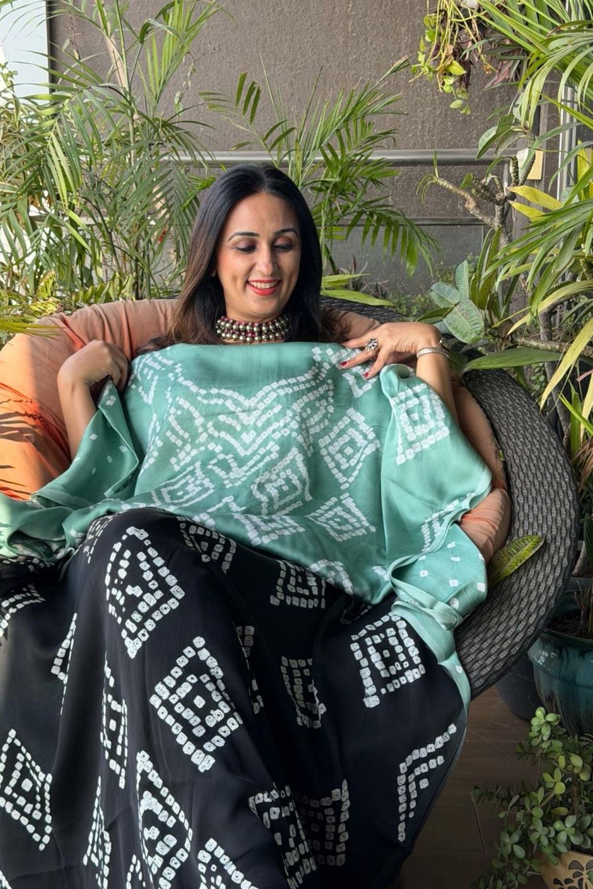 Shaded Bandhani kurta fabric in pure modal satin