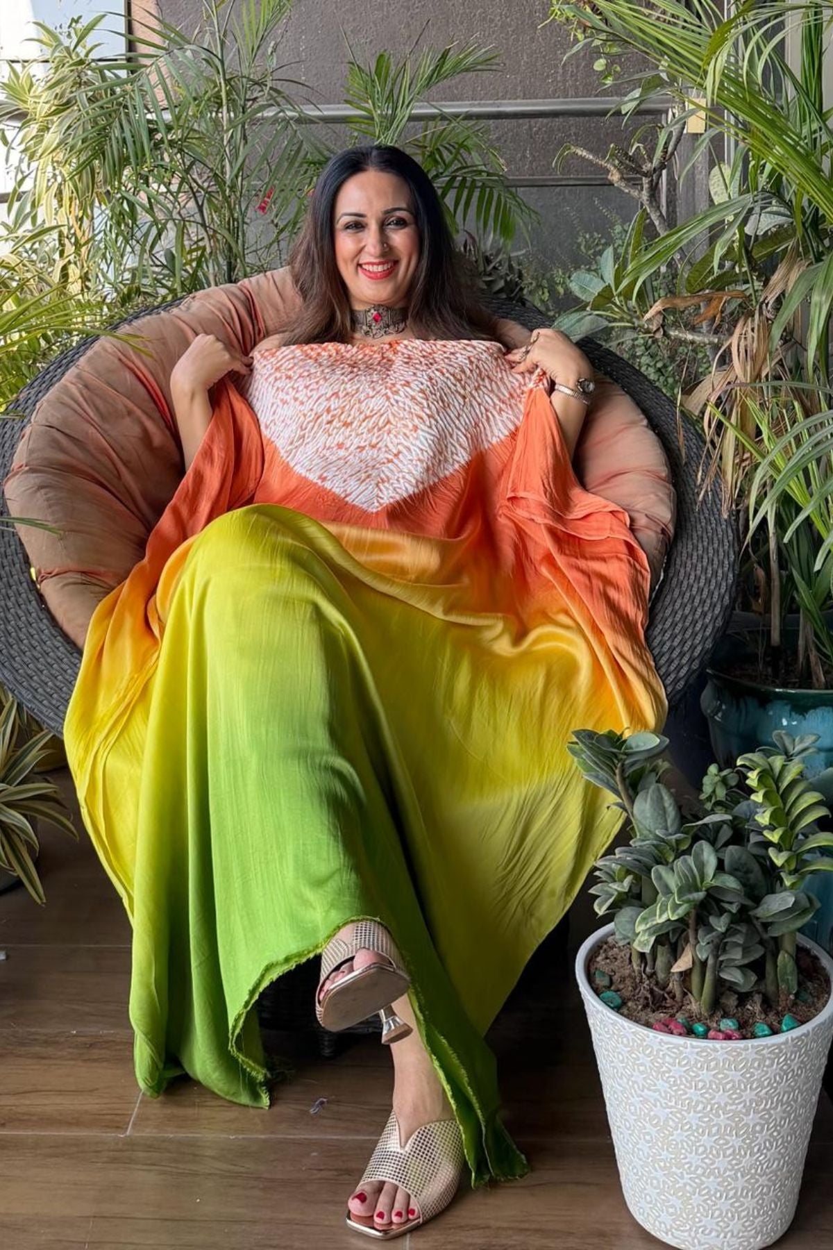 Handblocked Shibori shaded kurta on pure Modal