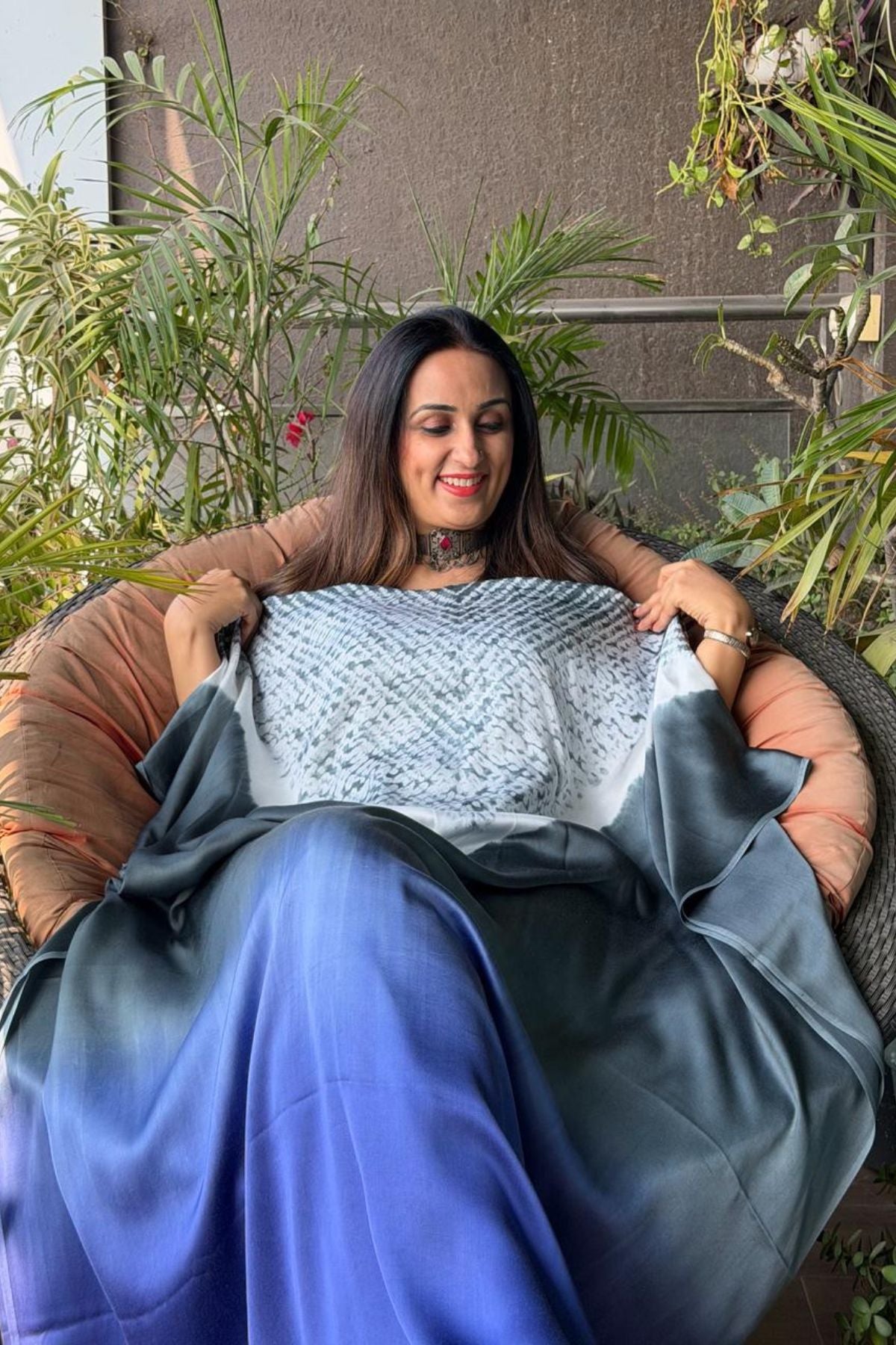 Handblocked Shibori shaded kurta on pure Modal