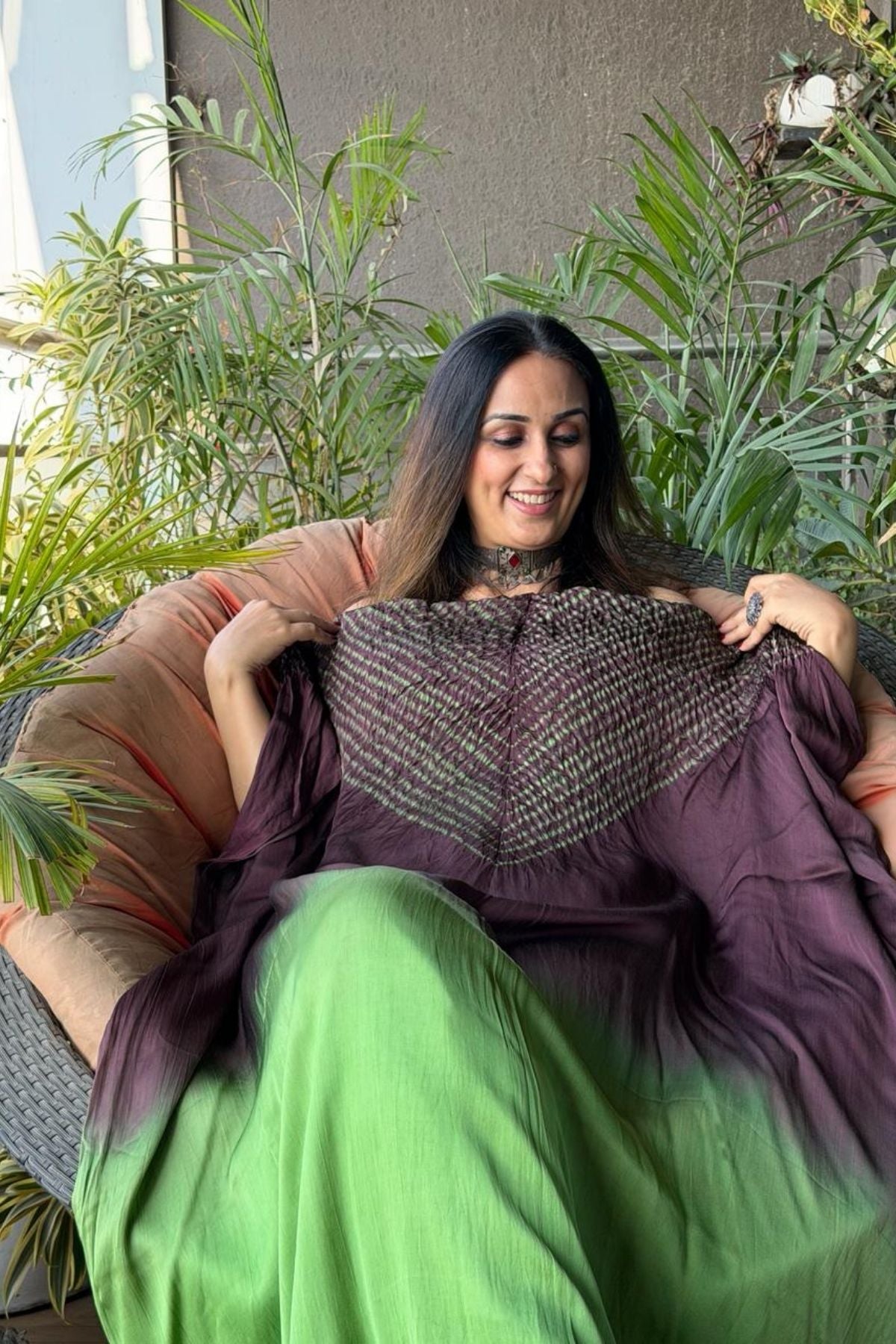 Handblocked Shibori shaded kurta on pure Modal