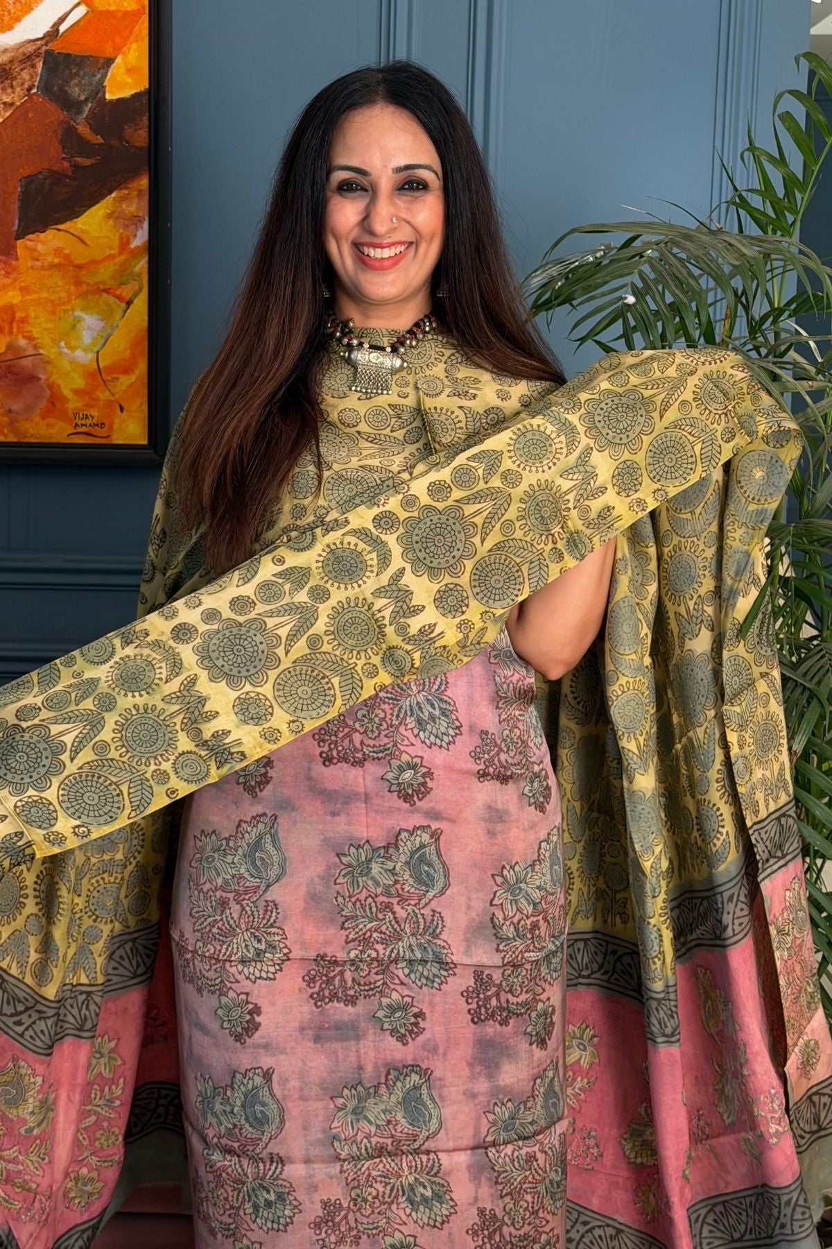 Pomegranate peel Handblock on Premium Modal fabric!!