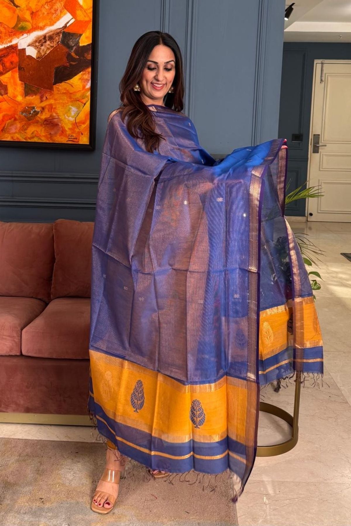 Handloom tissue Maheshwari silk kurta dupatta set