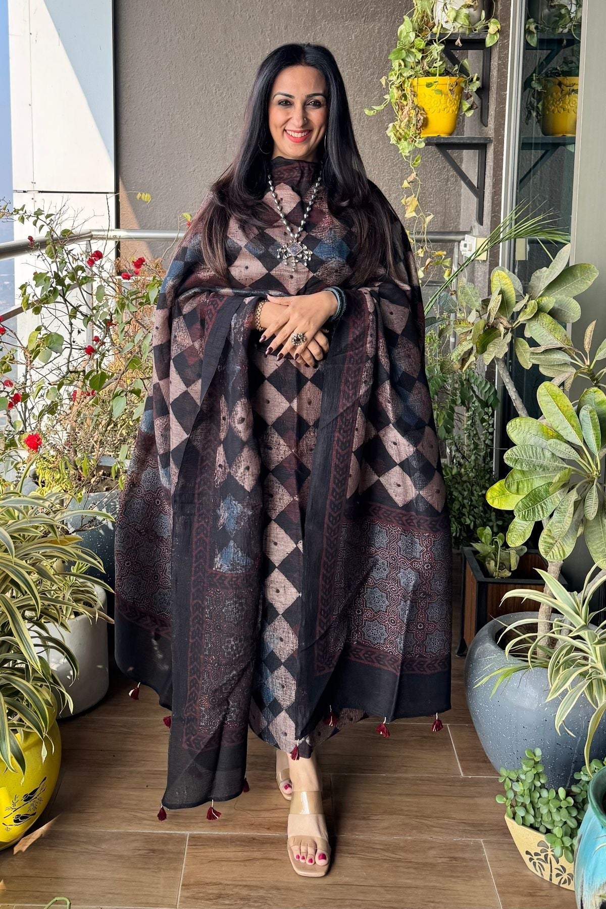 Allover Geometric Pattern on Kurta And Dupatta