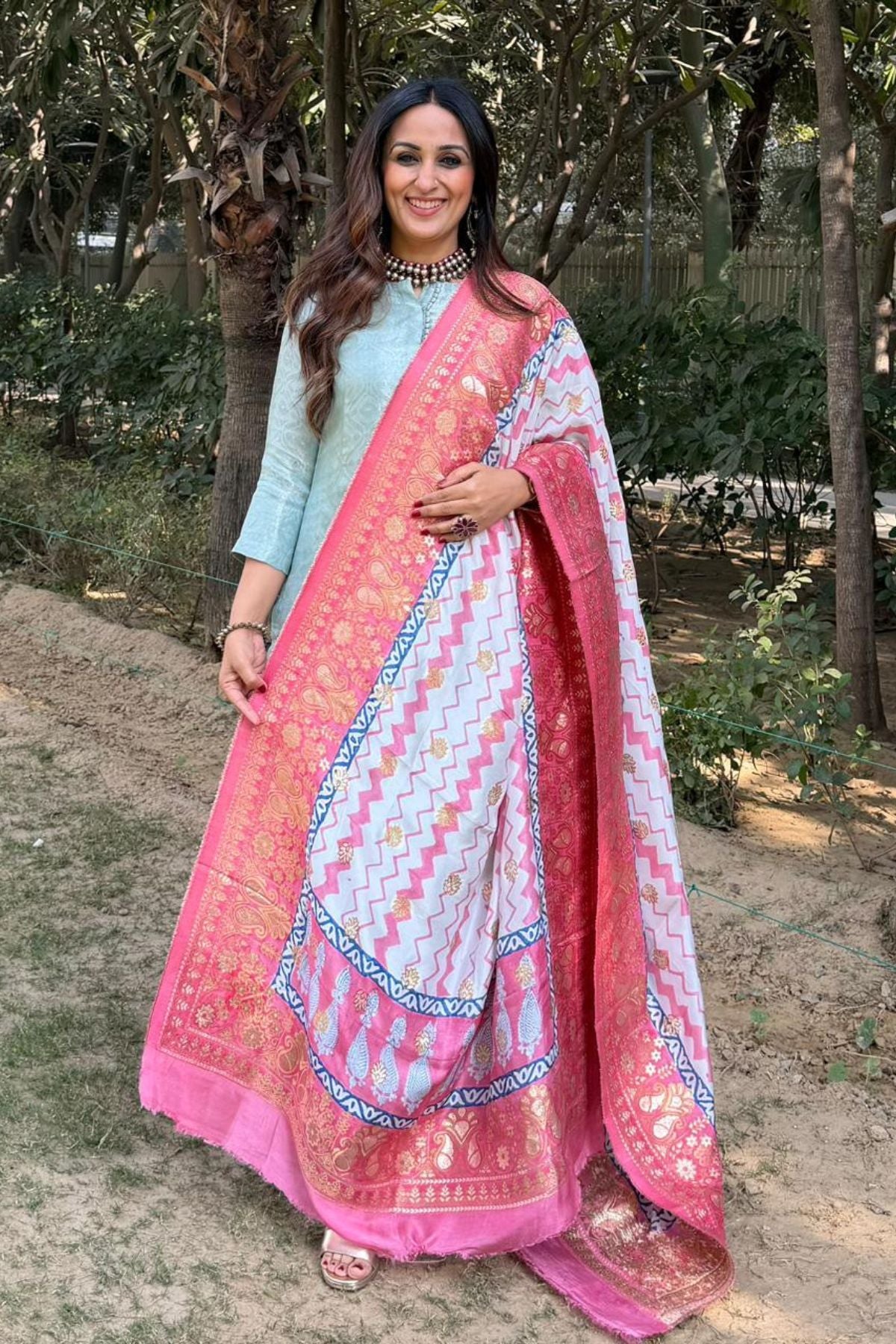 Banarasi dola silk dupatta with Bagh hand block