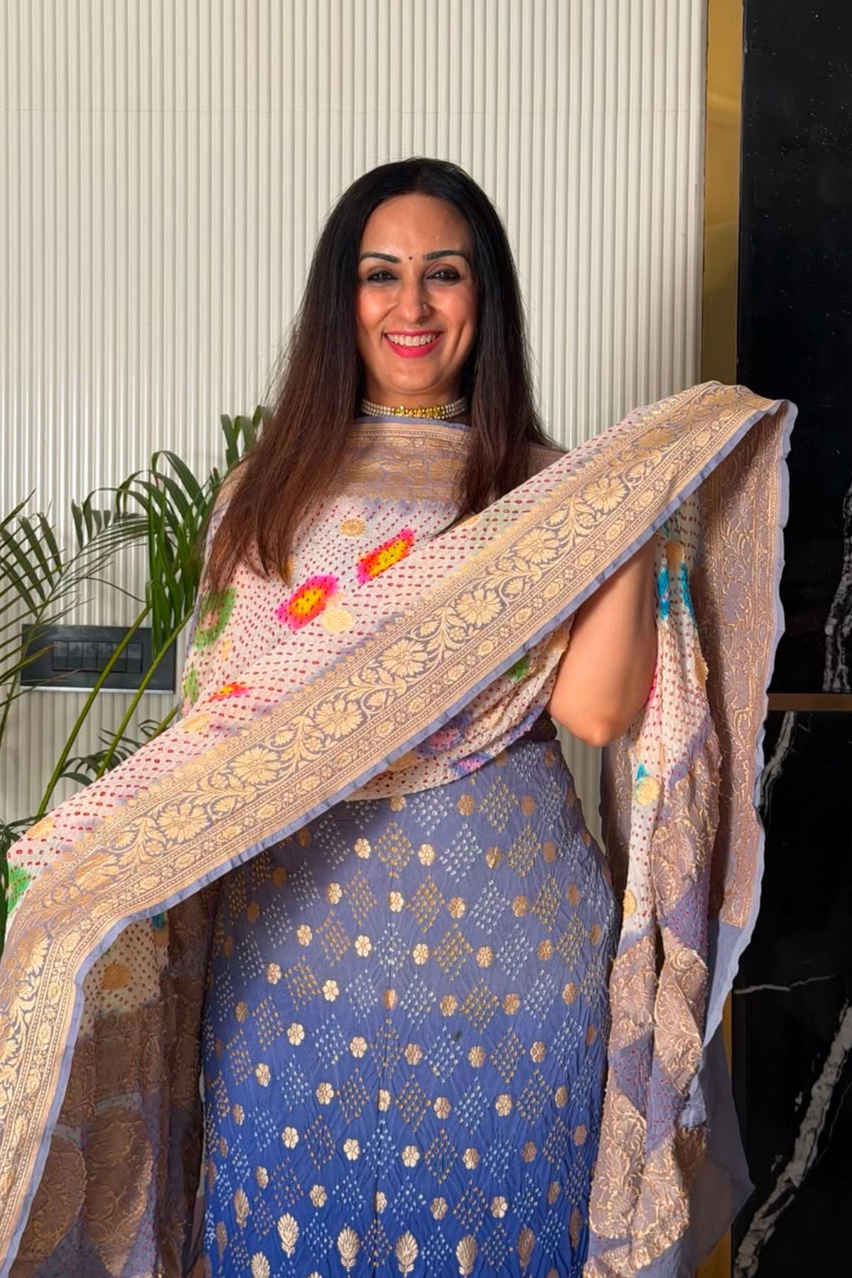 Banarasi khaddi georgette with red Bandhani full set!!!