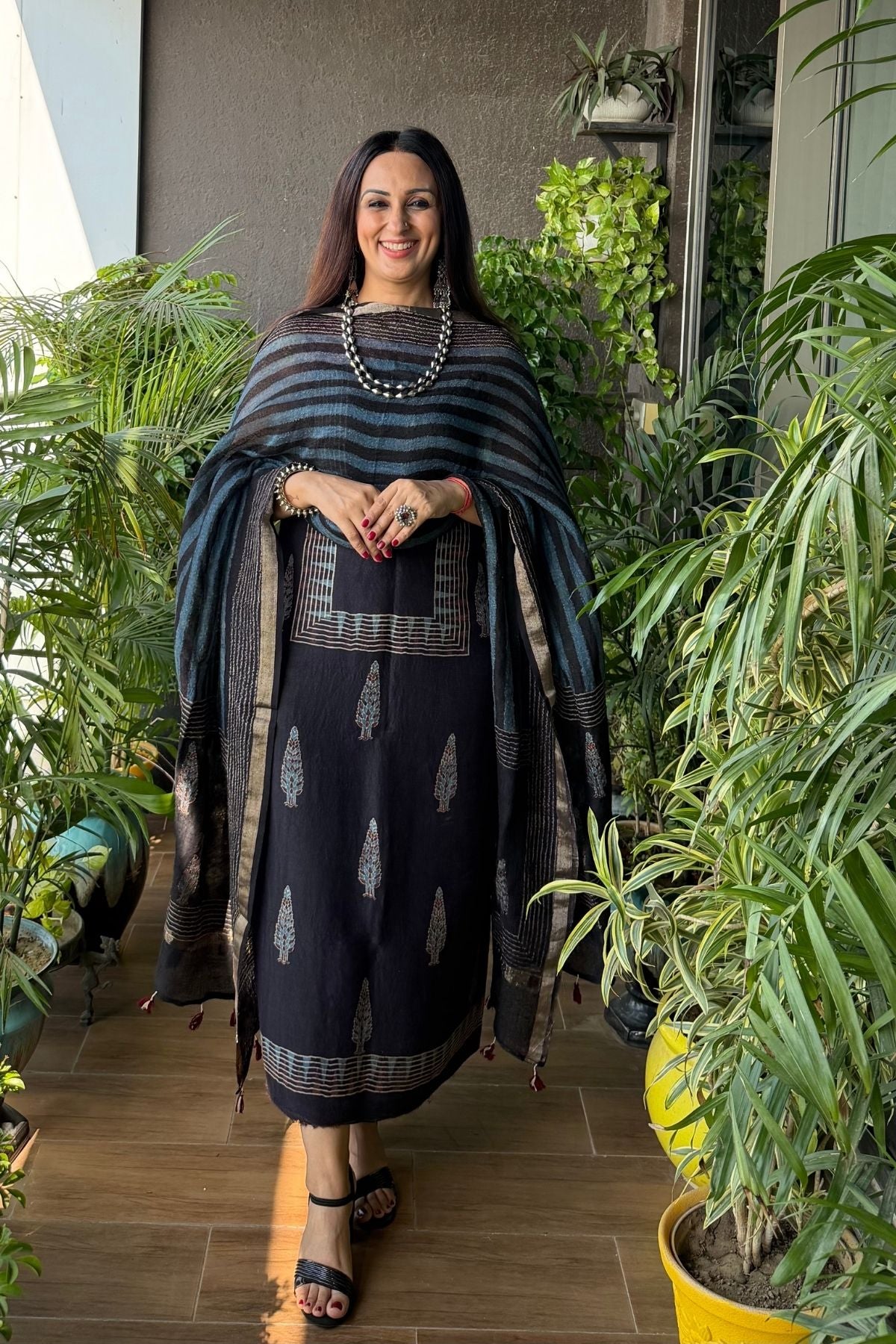 Ajrakh On Pure Linen Silk