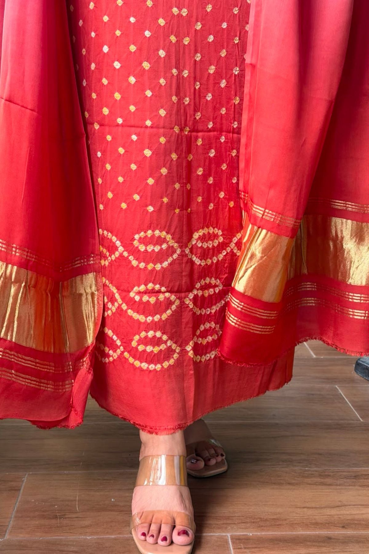 Handcrafted Bandhani ombré kurta dupatta set on pure modal!!