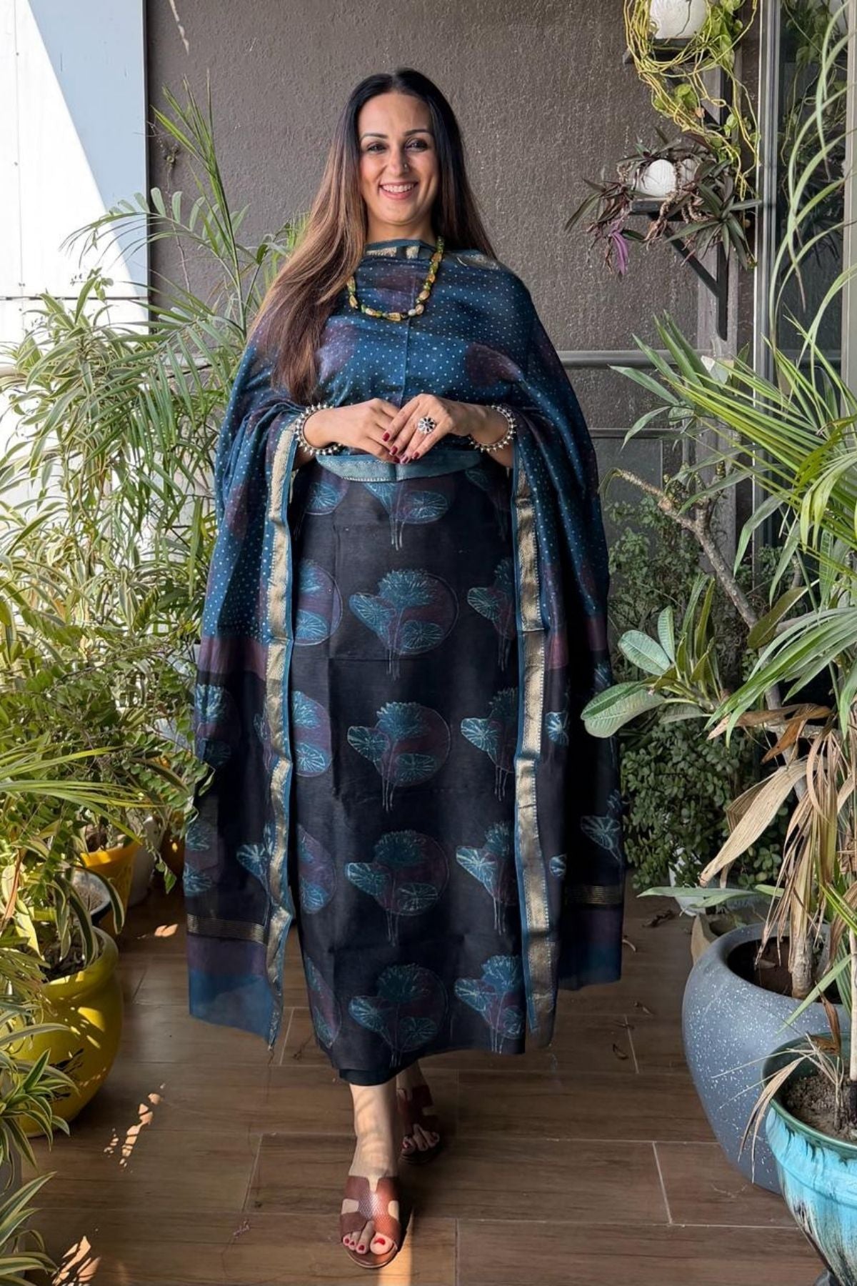 Handblocked with Pomegranate peel kurta dupatta sets in Maheshwari!!