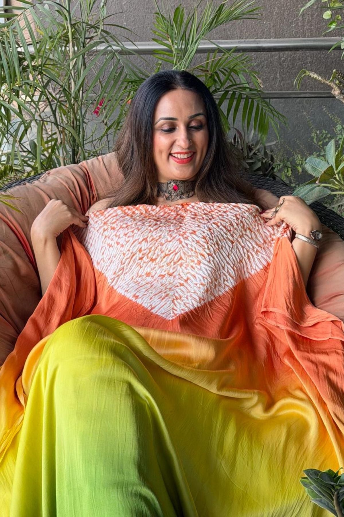 Handblocked Shibori shaded kurta on pure Modal