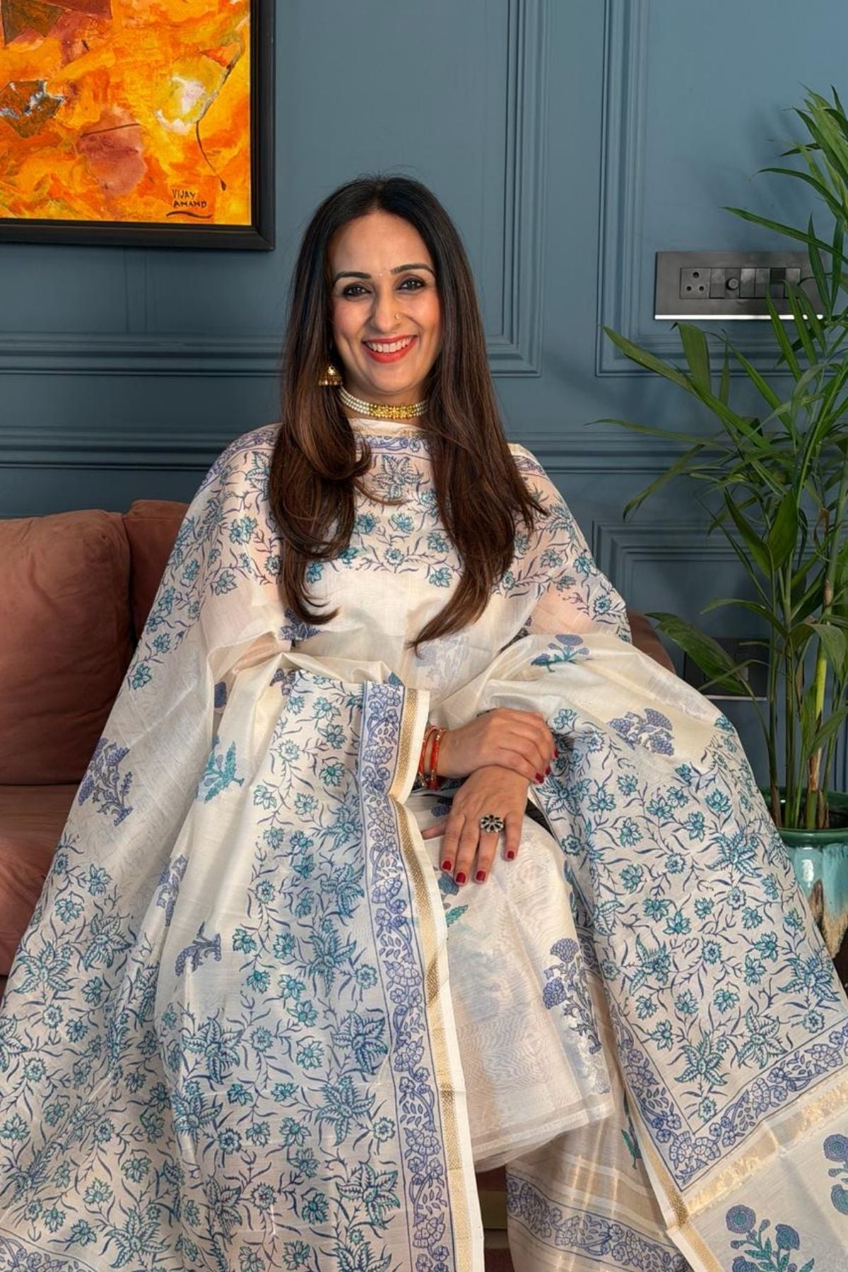 Handblocked Maheshwari kurta dupatta set!!