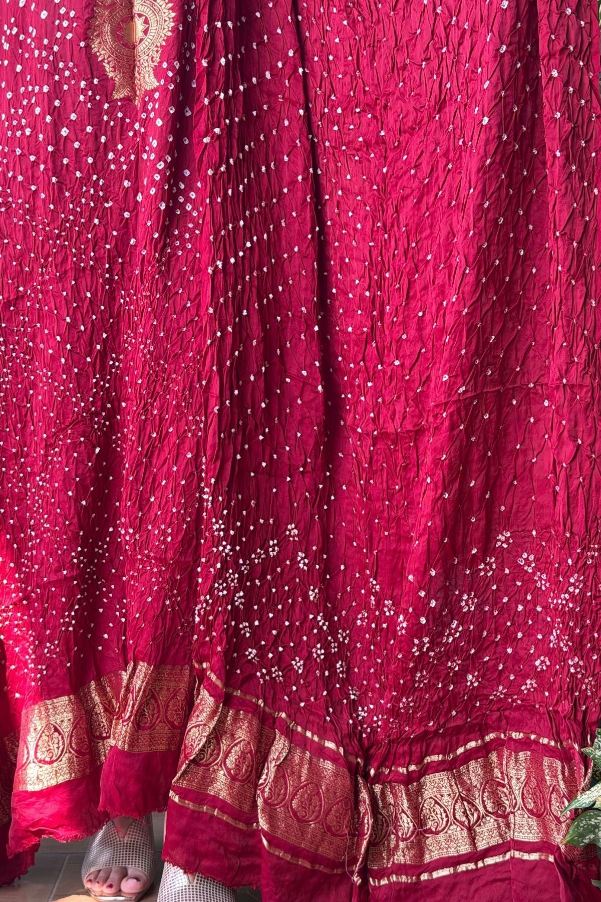 Pure modal silk full set with hand done bandhani and zari weaving!!