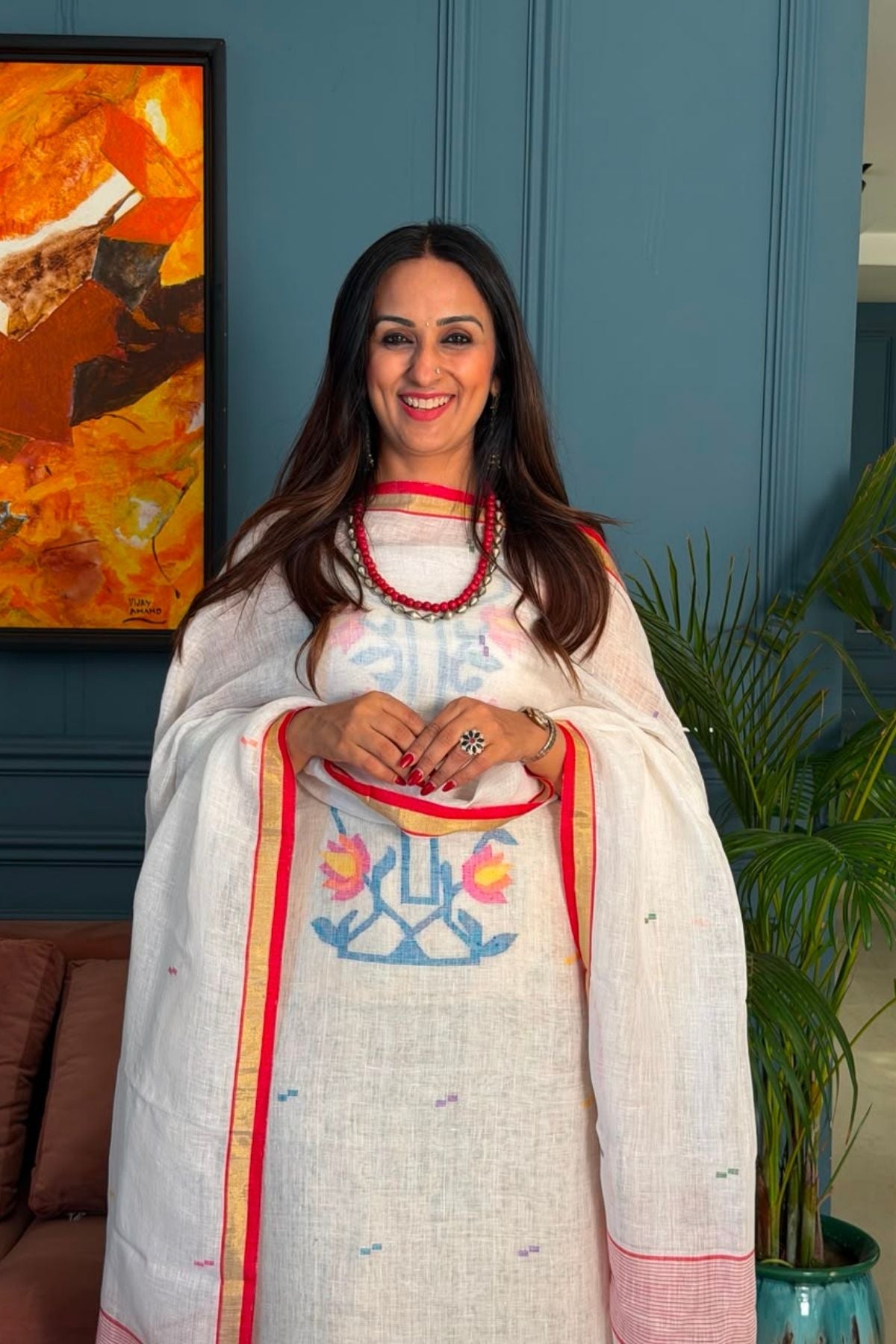 Jamdani weave kurta dupatta set on 100 count linen by linen!!