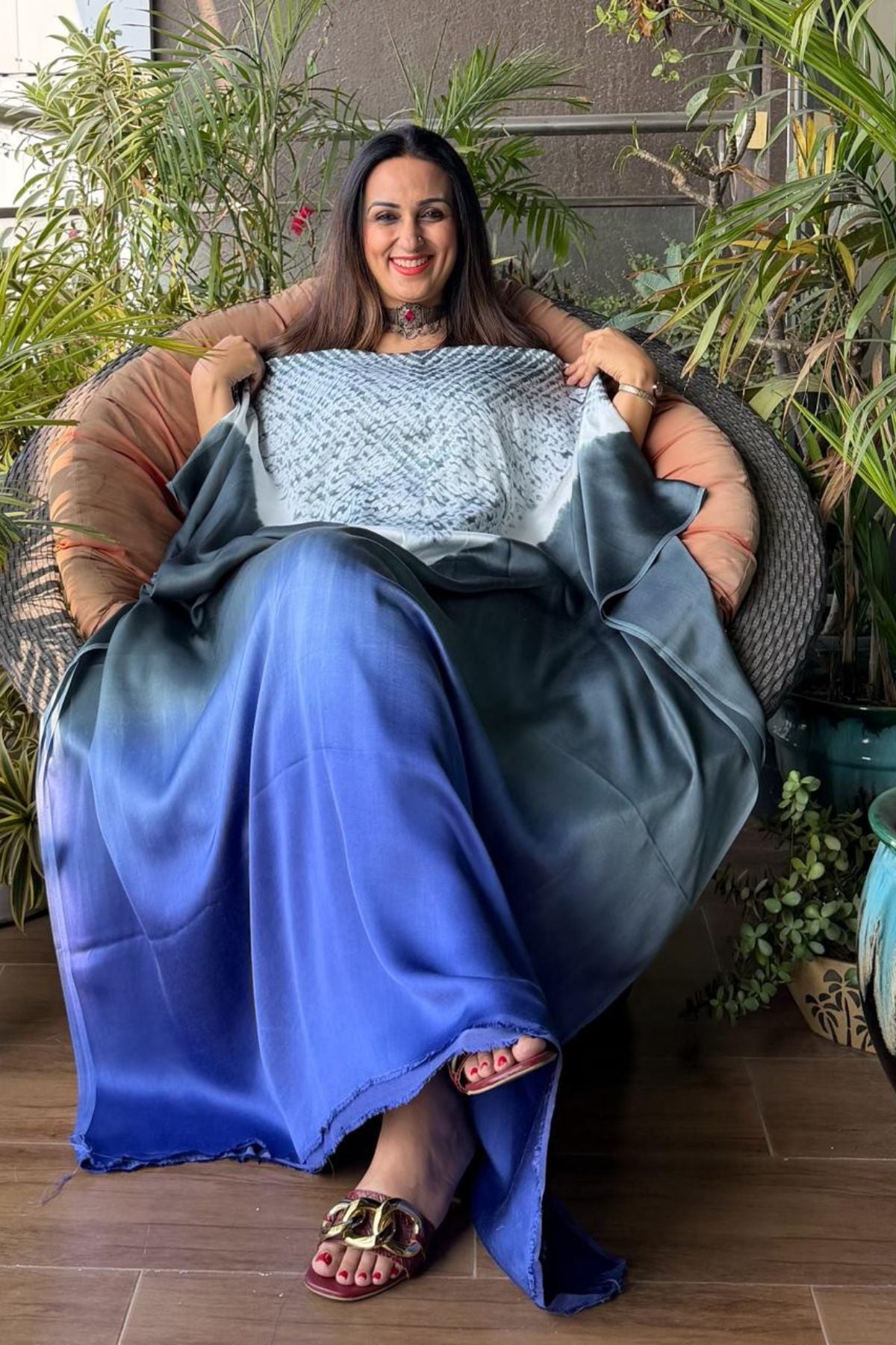 Handblocked Shibori shaded kurta on pure Modal