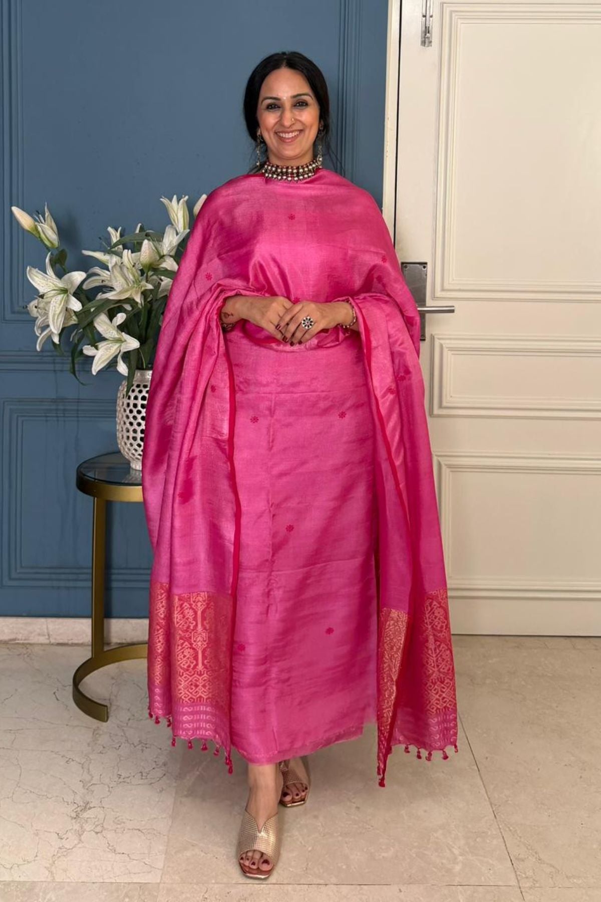 Tangail weave on Pure Tussar Silk -Kurta Dupatta set