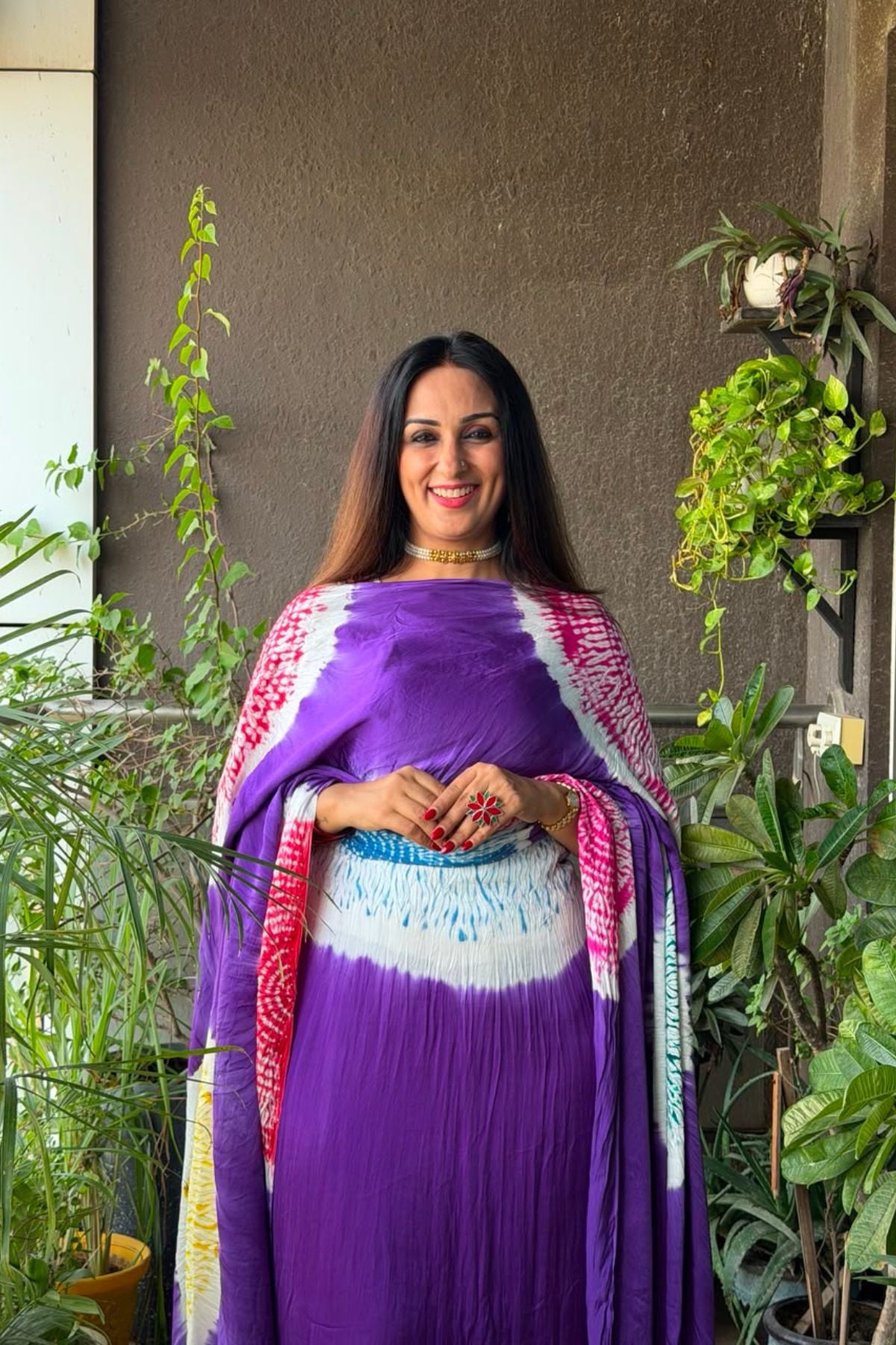 Hand Shibori on pure modal Satin-Kurta and dupatta set!!