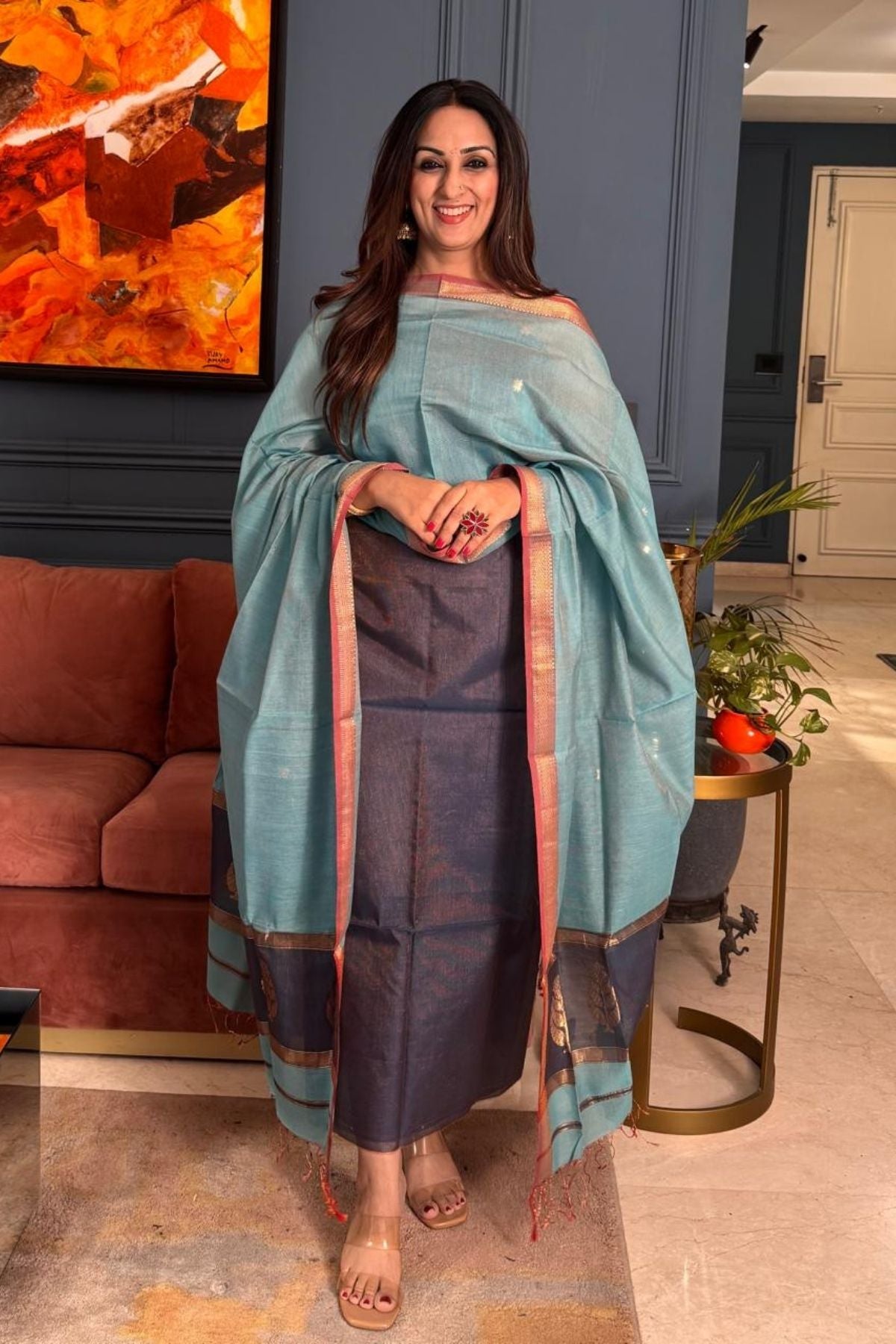 Handloom tissue Maheshwari silk kurta dupatta set