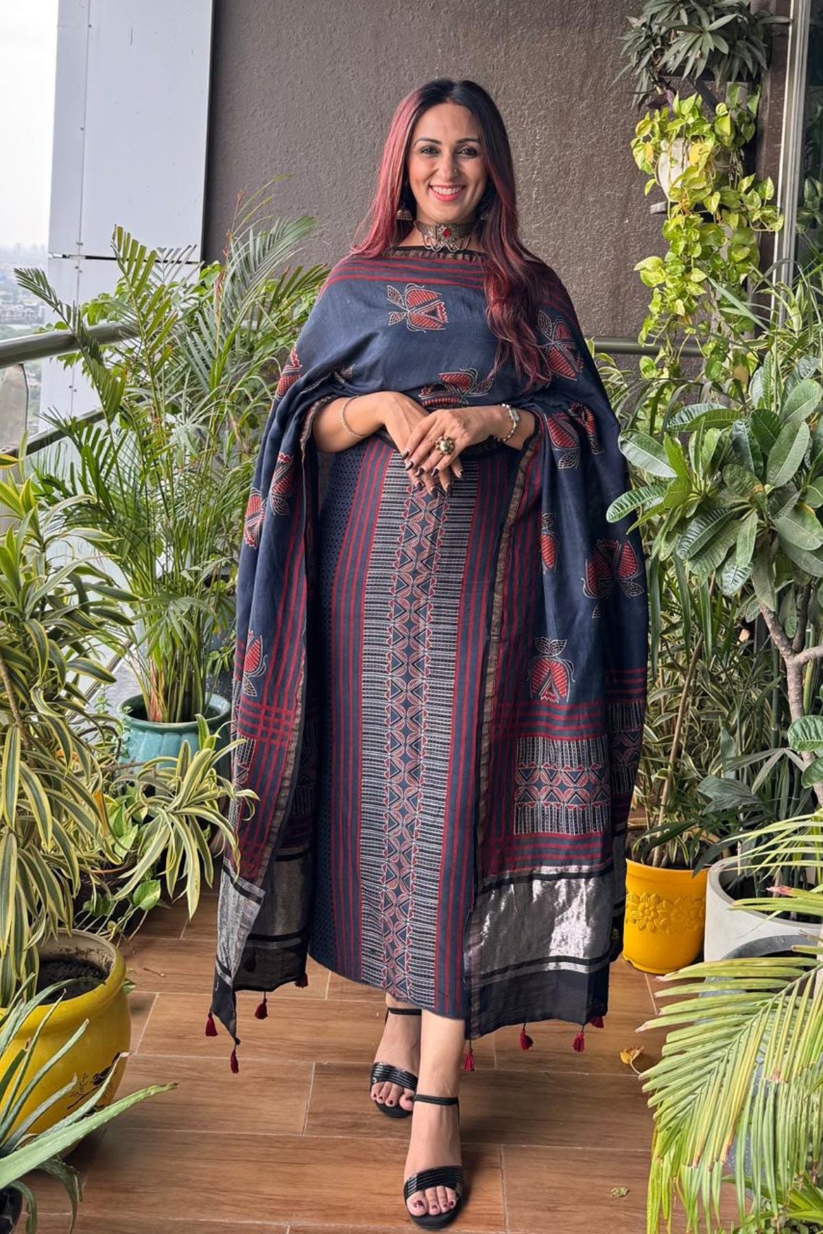 Ajrakh Pure Chanderi Silk Kurta Dupatta Sets with Lagdi patta