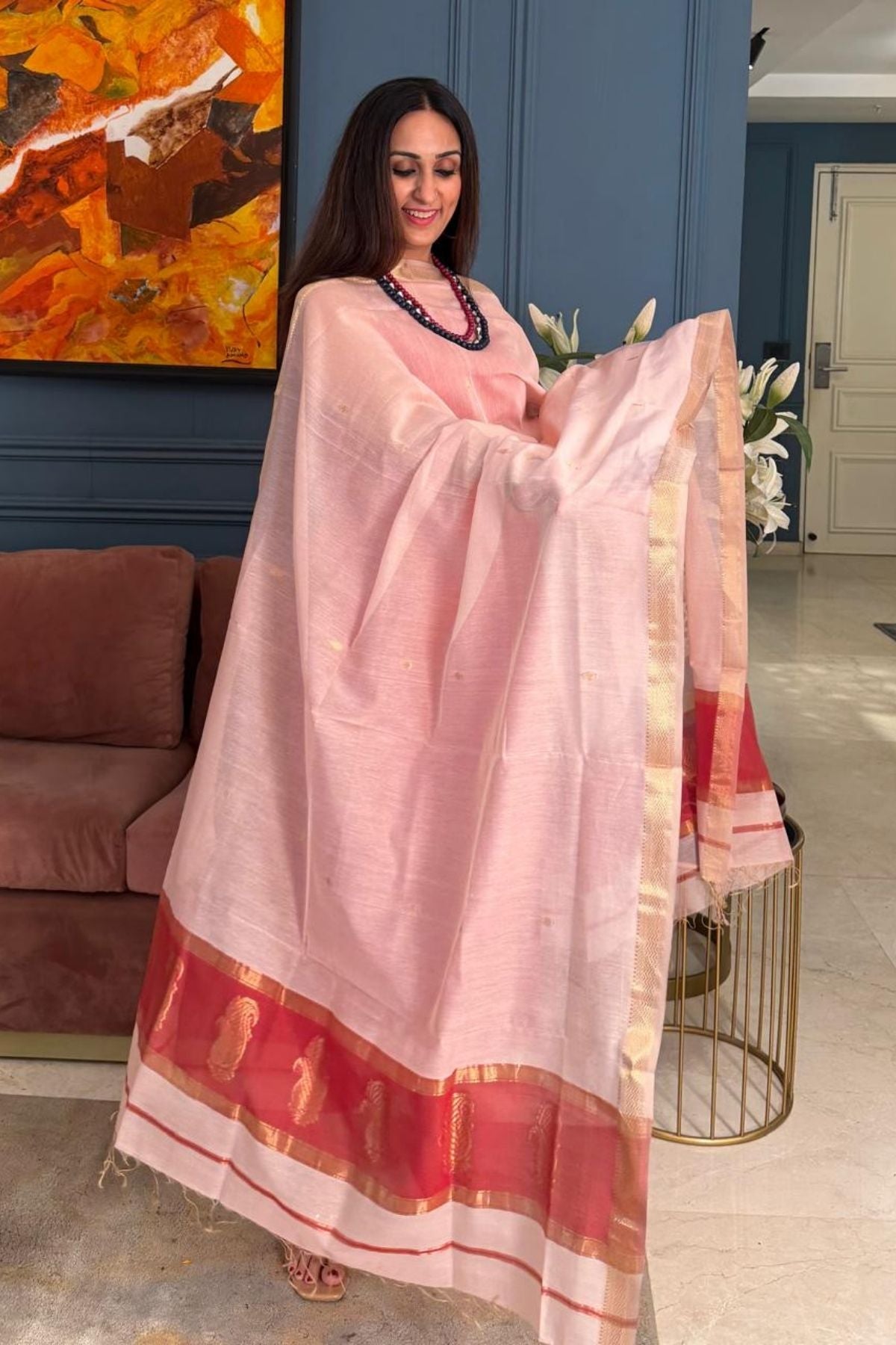 Maheshwari handloom silk by cotton kurta dupatta set