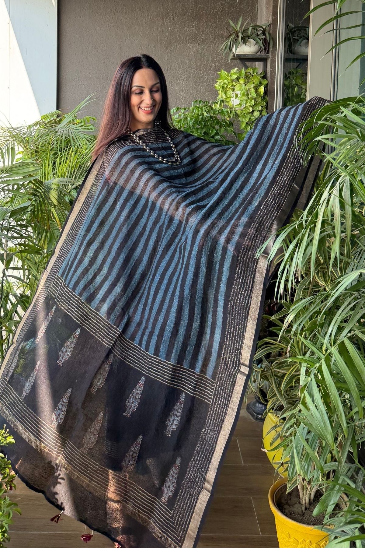 Ajrakh On Pure Linen Silk