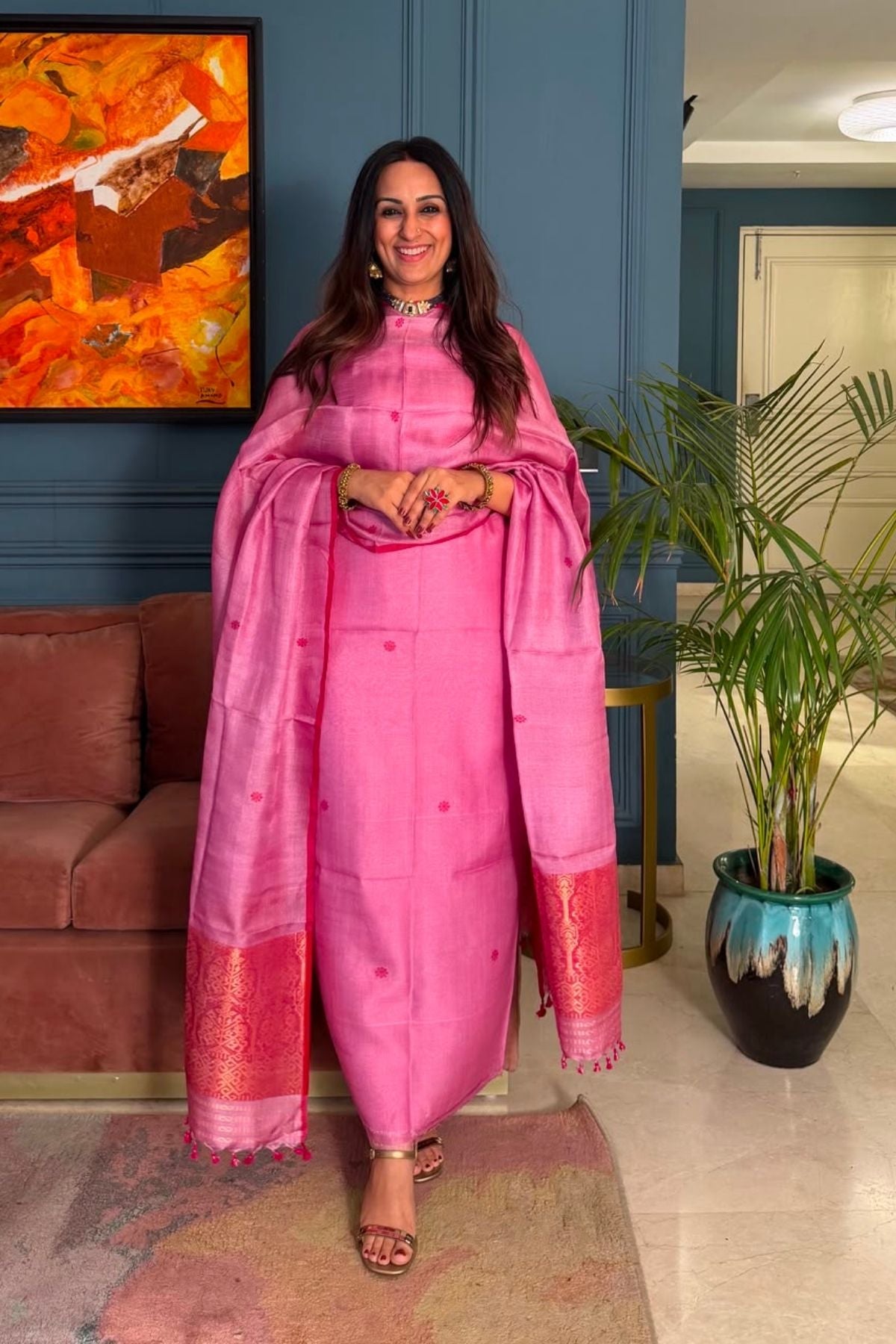 Tangail weave on Pure Tussar Silk -Kurta Dupatta set