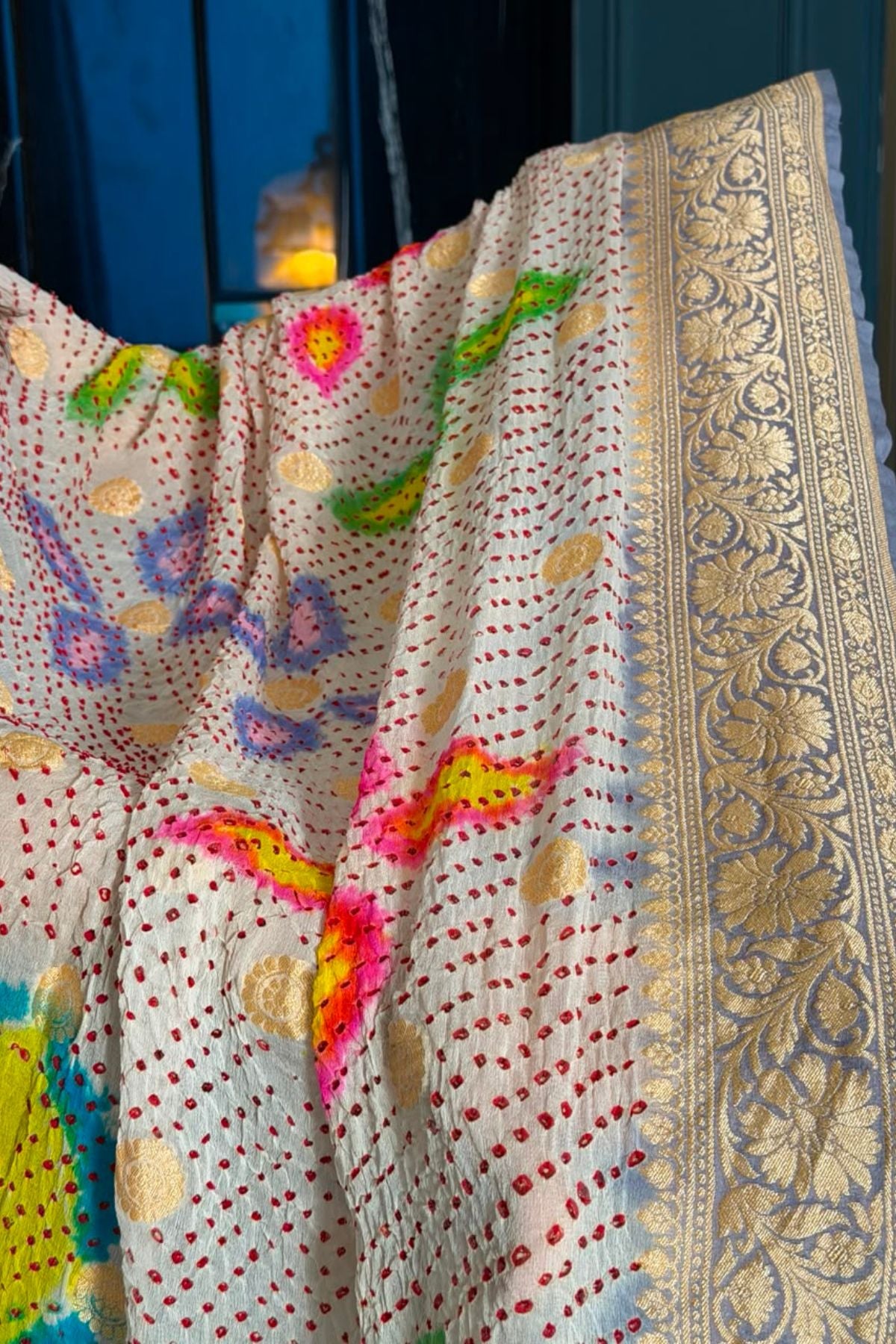 Banarasi khaddi georgette with red Bandhani full set!!!
