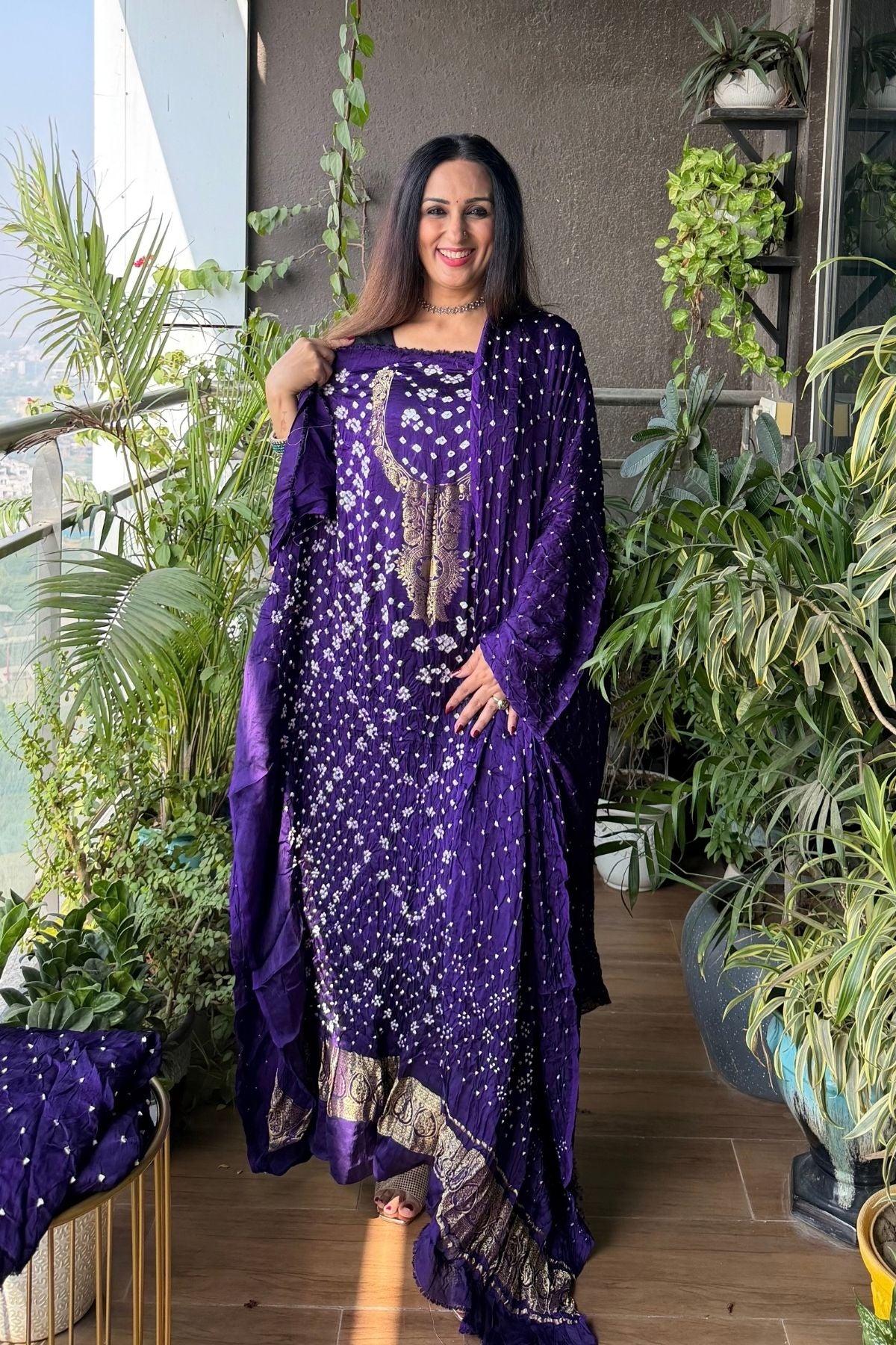 Pure modal silk full set with hand done bandhani and zari weaving!!