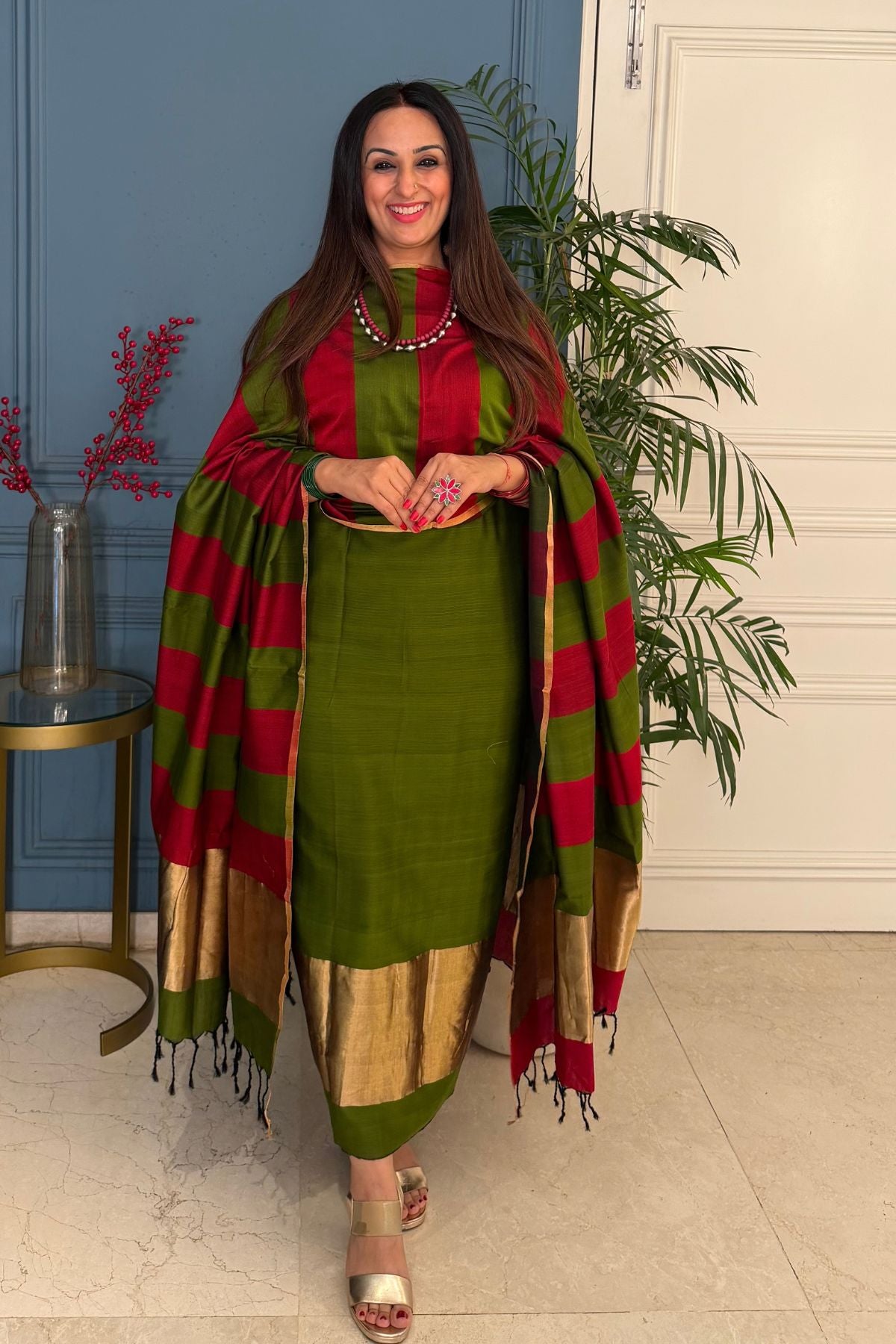 Maheshwari weave kurta dupatta set on cotton silk