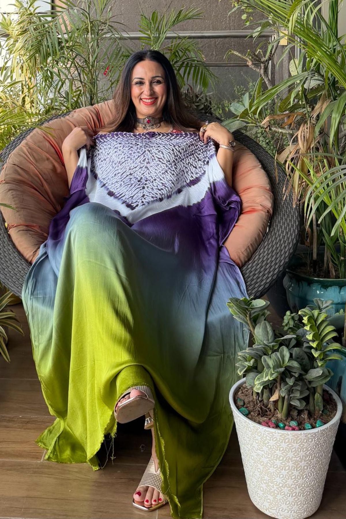 Handblocked Shibori shaded kurta on pure Modal